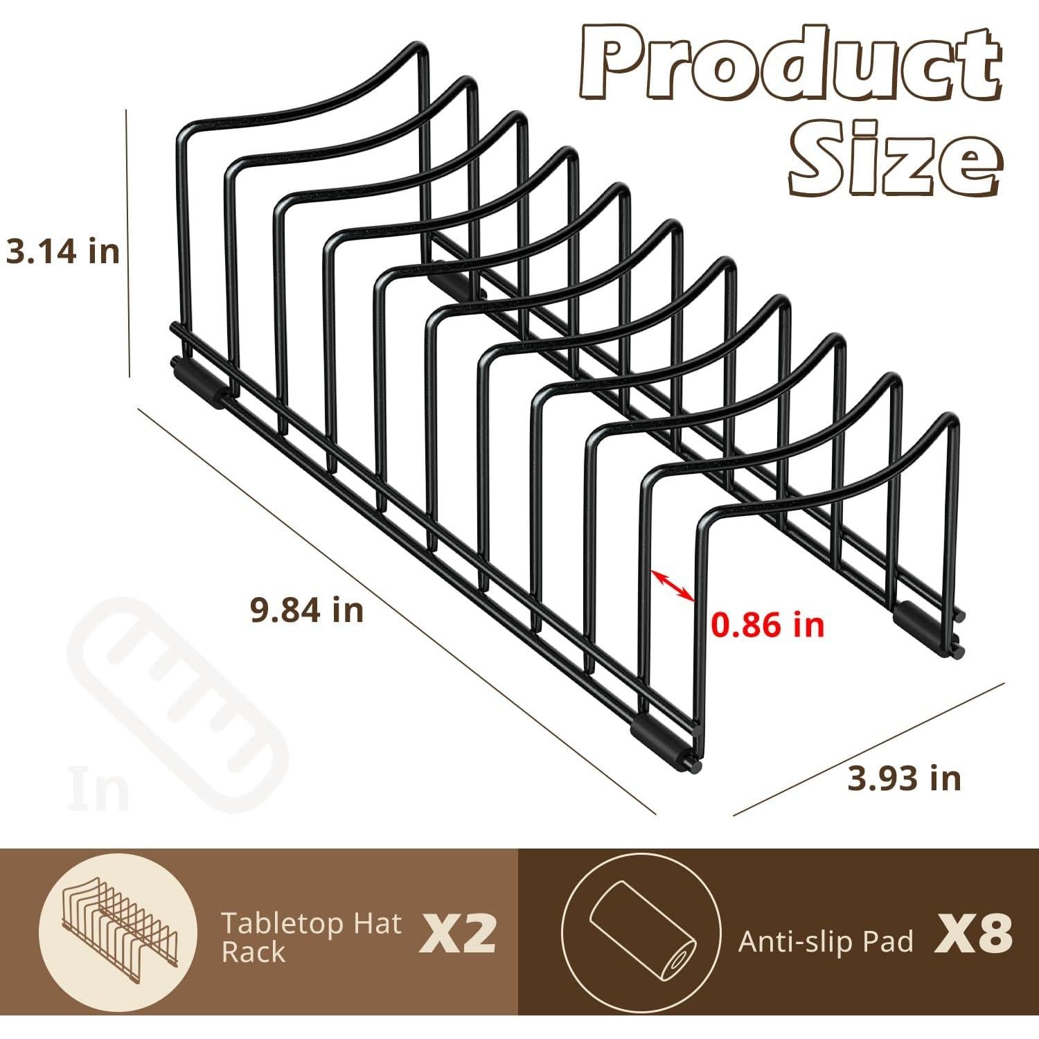 2 Pack Hat Stand for Baseball Caps, Ginyoyo No Install Hat Organizer for 20 Baseball Caps, Tabletop Hat Rack Stand with Anti-slip Pads, Hat Holder Hat Display for Closet, Desktop, Dresser,Office-Black