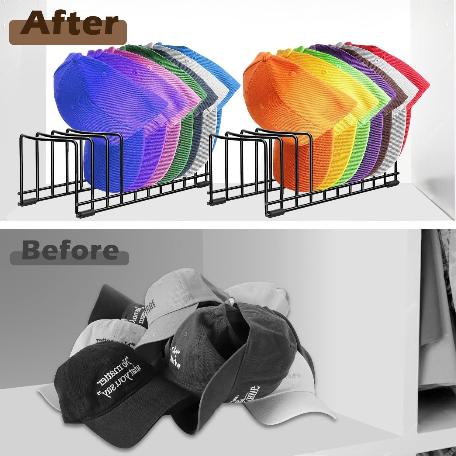 2 Pack Hat Stand for Baseball Caps, Ginyoyo No Install Hat Organizer for 20 Baseball Caps, Tabletop Hat Rack Stand with Anti-slip Pads, Hat Holder Hat Display for Closet, Desktop, Dresser,Office-Black