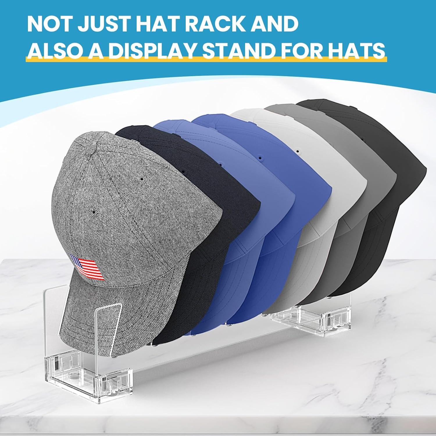 Hat Stand Organizer 2 Set up to 14 Baseball Caps, Gorras Hats Display Rack Storage For Bedroom, Closet, Dresser and Office (Clear 2 Pcs)