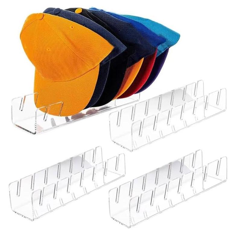 2024 New Hat Stand for Baseball Caps Display and Organizer , No Install Acrylic Hat Holder for 14 Baseball Caps for Bedroom, Closet, Dresser (4PCS)