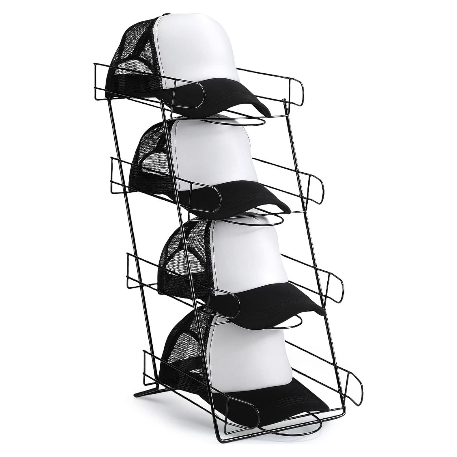 Soporte de Exhibición de Sombreros Zonon 4 Niveles Metal Negro