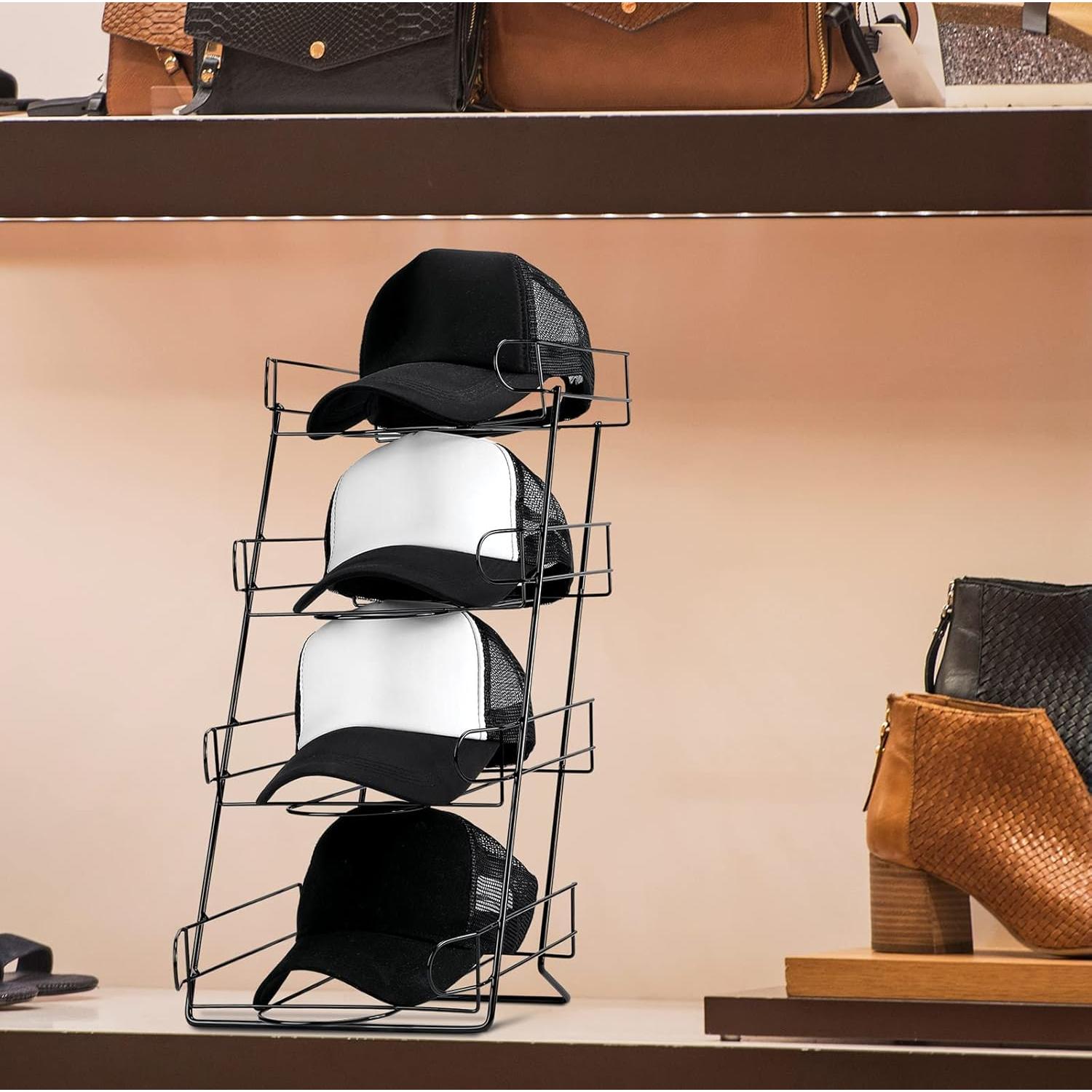 Soporte de Exhibición de Sombreros Zonon 4 Niveles Metal Negro