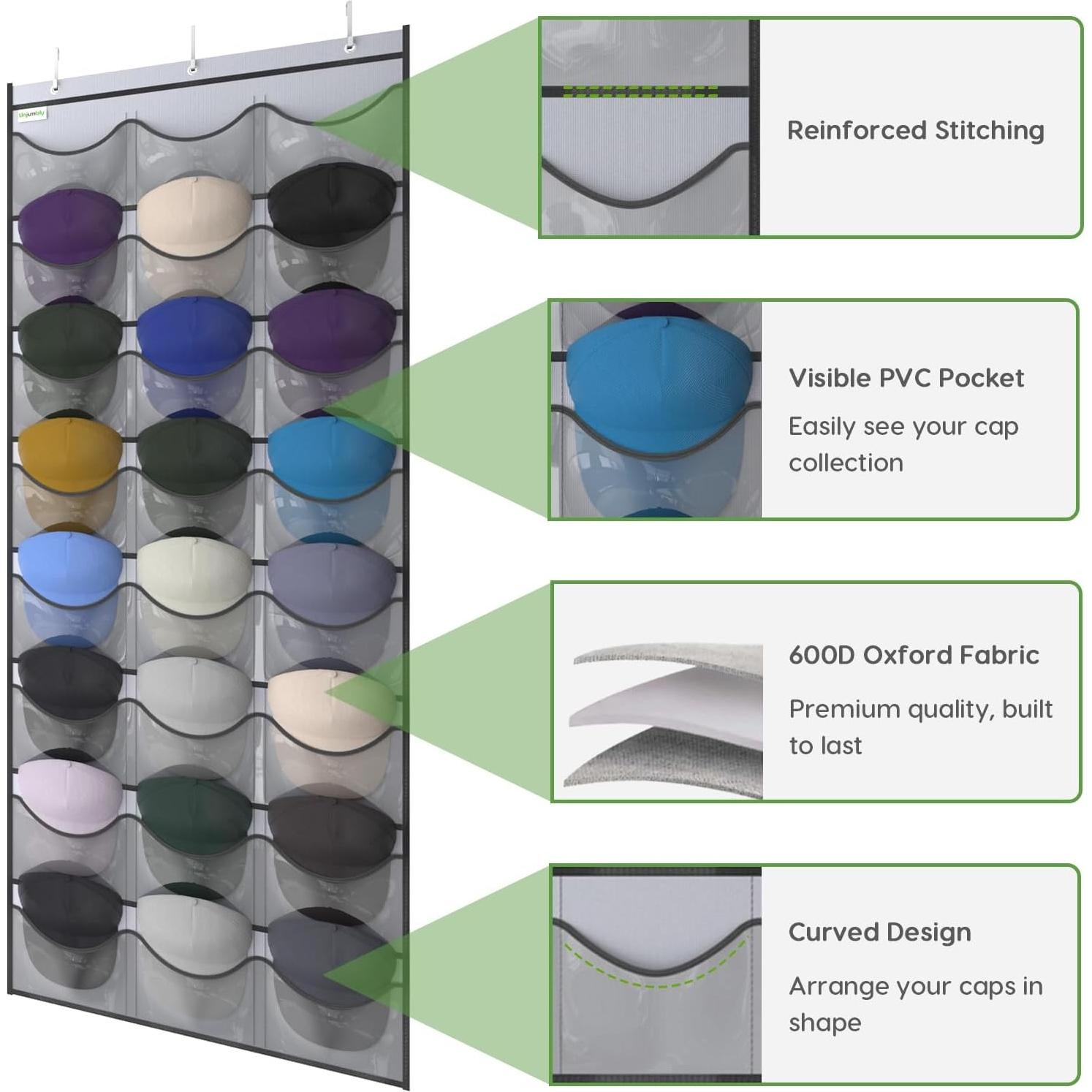 Organizador de Gorras Unjumbly 24 Bolsillos Colgante Gris