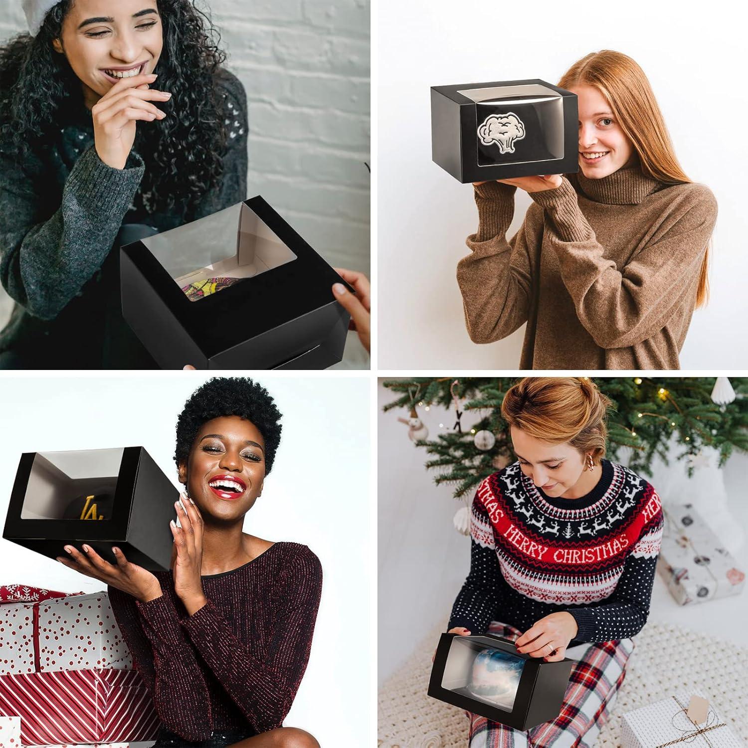 Cajas de Regalo Negras LADYBRO con Ventana para Gorras - Paquete de 10