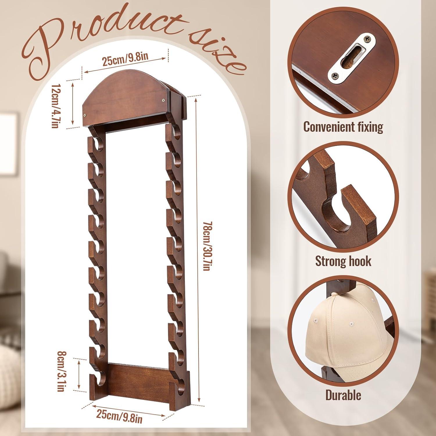 Perchero de Madera para Gorras de Béisbol Wonderjune 20 Ranuras