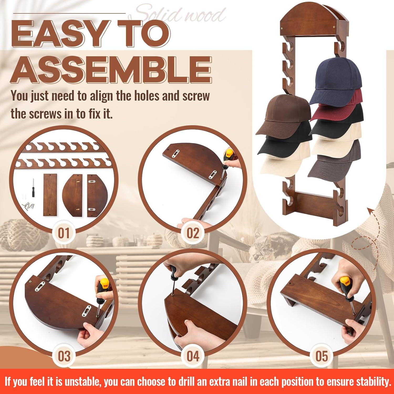 Perchero de Madera para Gorras de Béisbol Wonderjune 20 Ranuras