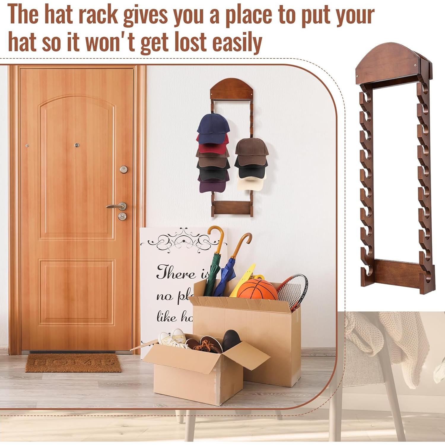 Perchero de Madera para Gorras de Béisbol Wonderjune 20 Ranuras