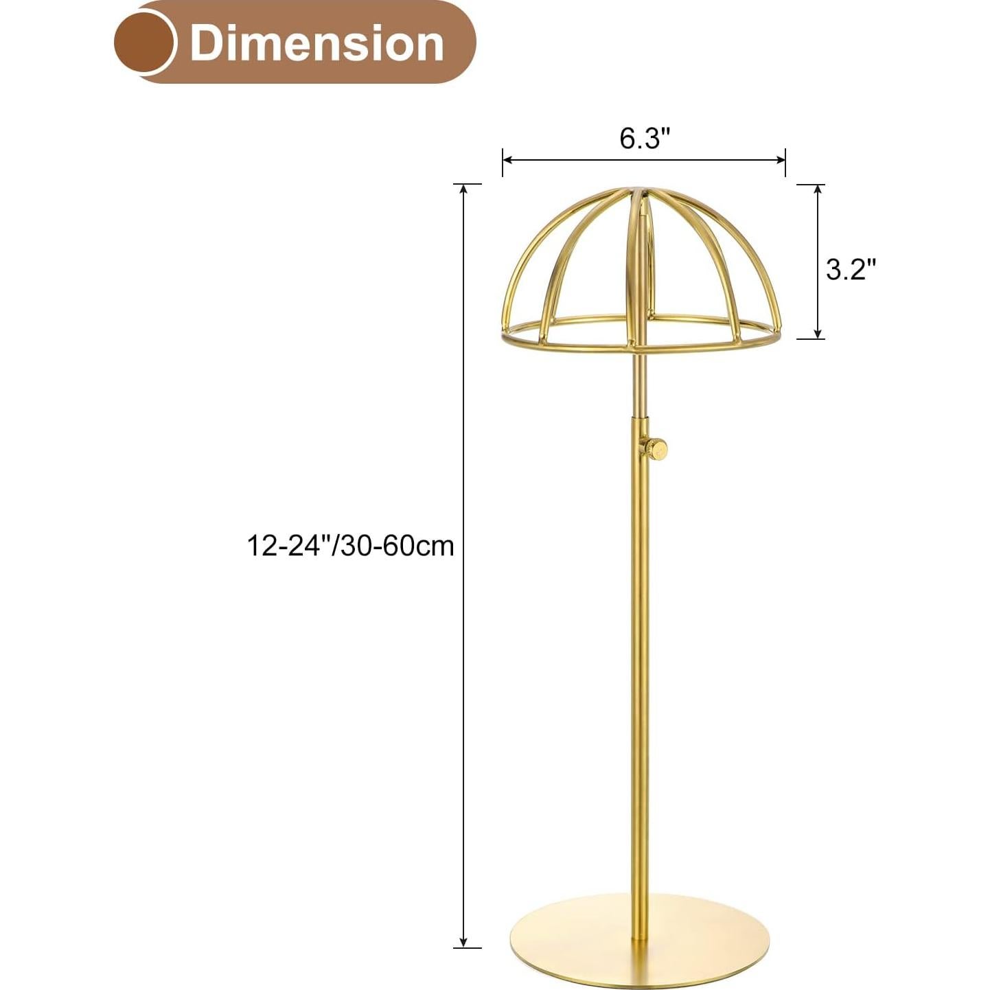 Soporte de Exhibición de Sombreros uxcell - Metal Dorado, 2 Piezas, Altura Ajustable 30-60cm