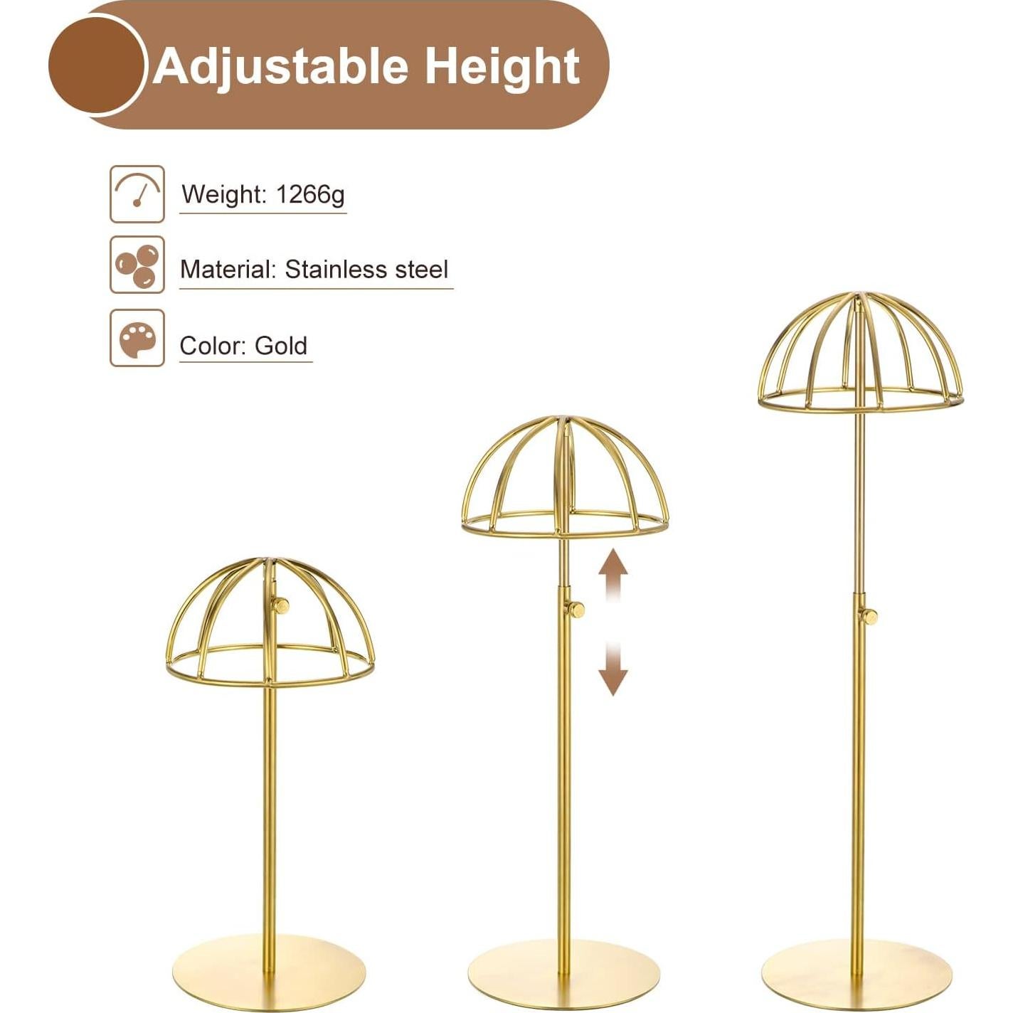 Soporte de Exhibición de Sombreros uxcell - Metal Dorado, 2 Piezas, Altura Ajustable 30-60cm