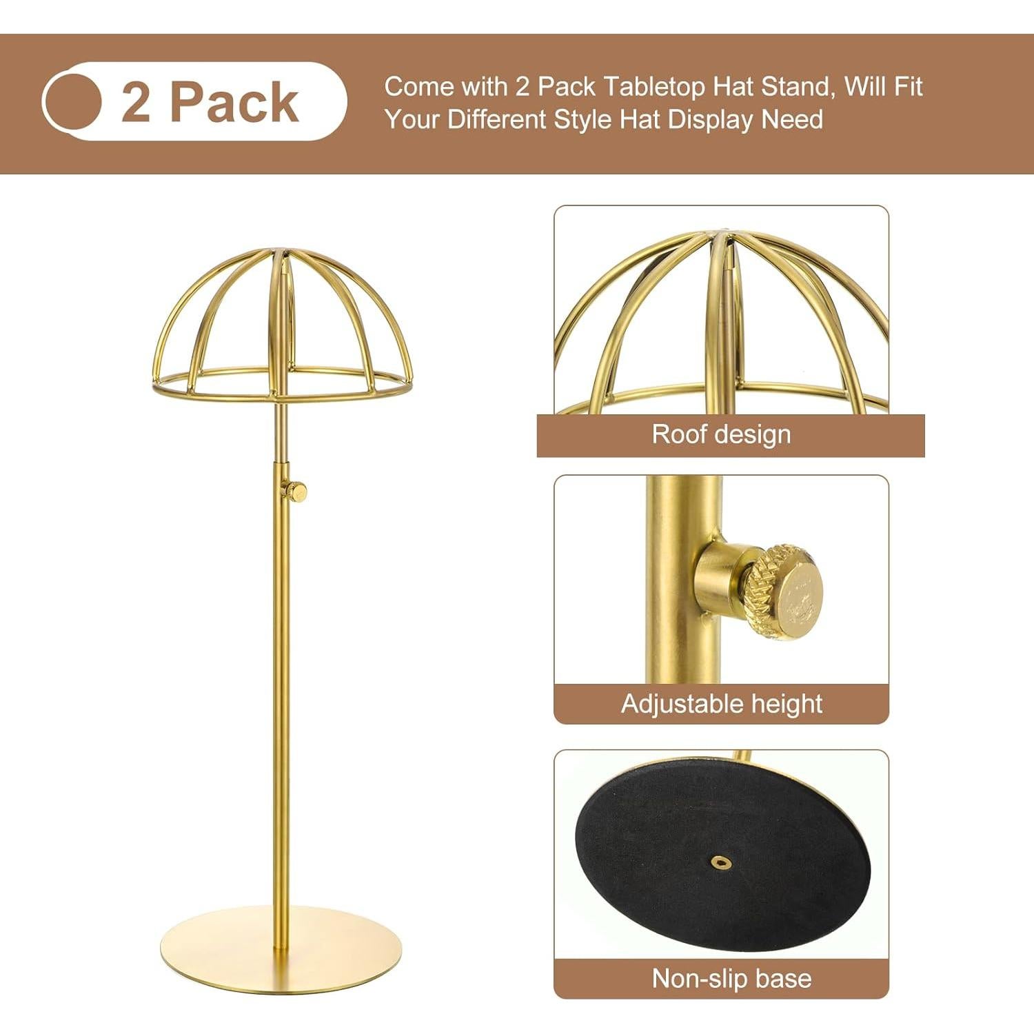 Soporte de Exhibición de Sombreros uxcell - Metal Dorado, 2 Piezas, Altura Ajustable 30-60cm