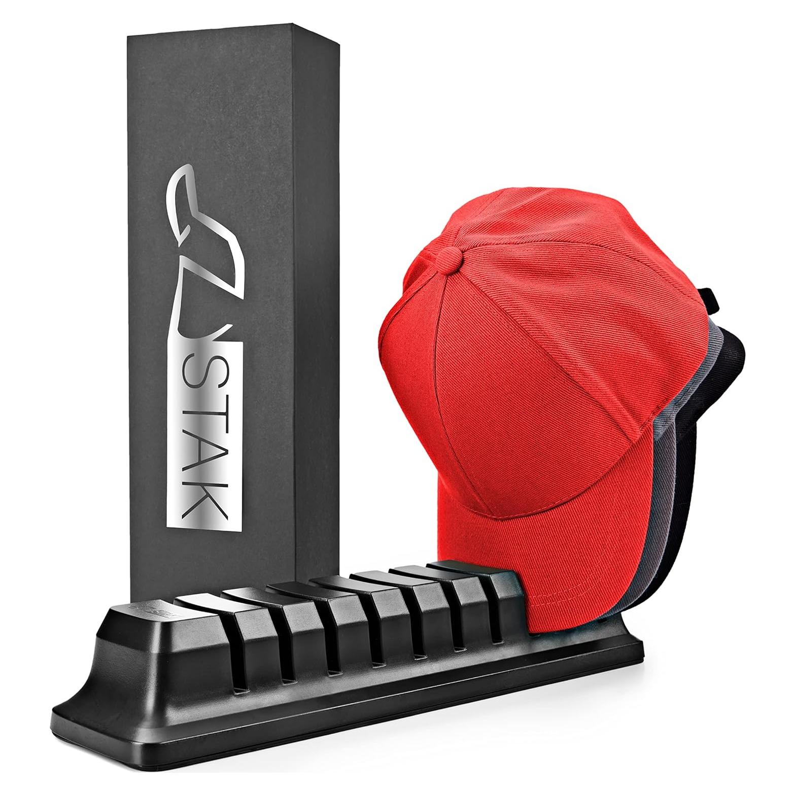 Hat organizer for baseball caps - hat holder for 10 baseball caps - No install required cap rack closet organizer system hat racks for baseball caps (Black)