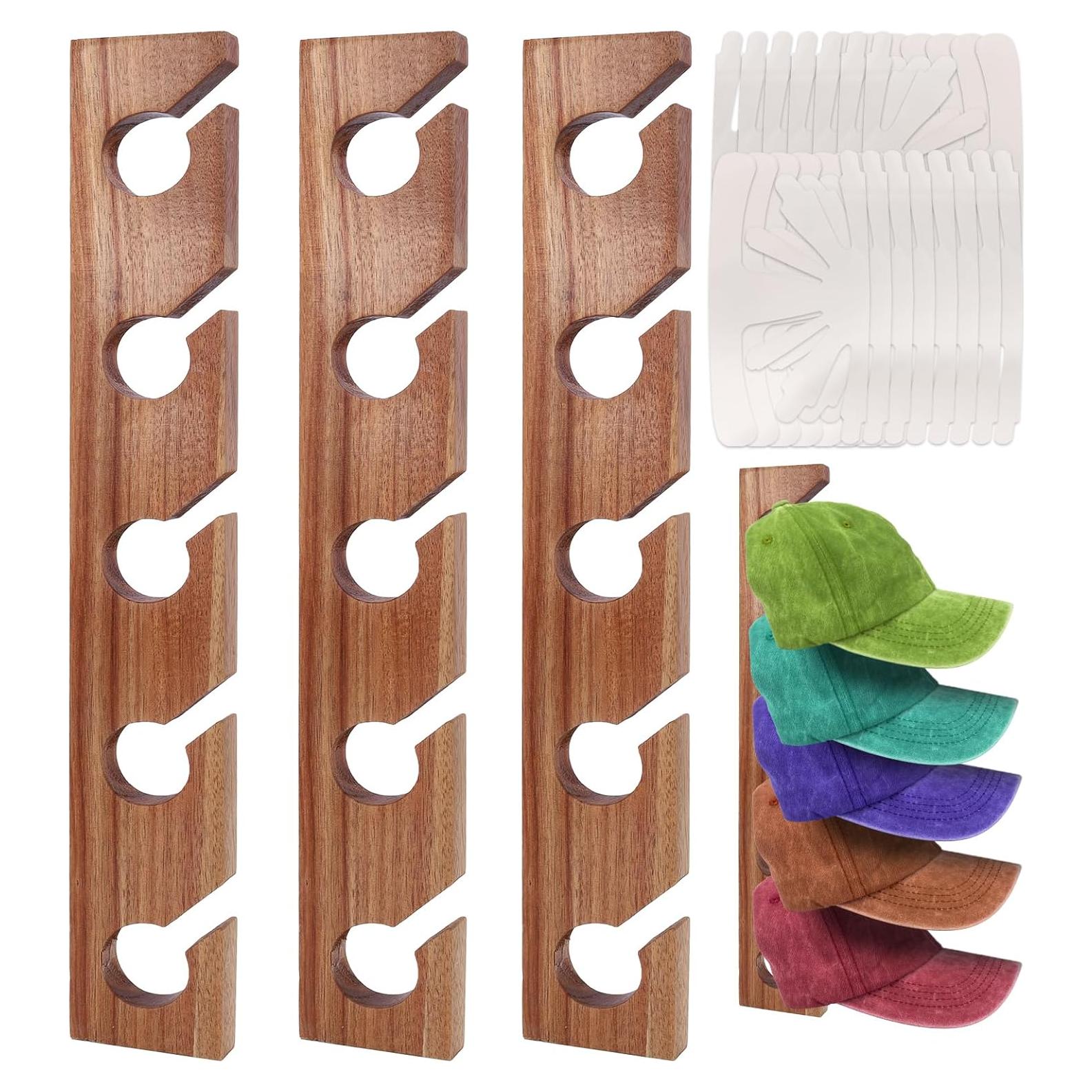 Paquete de 3 Percheros de Sombreros SOEWIOU de Madera Acacia