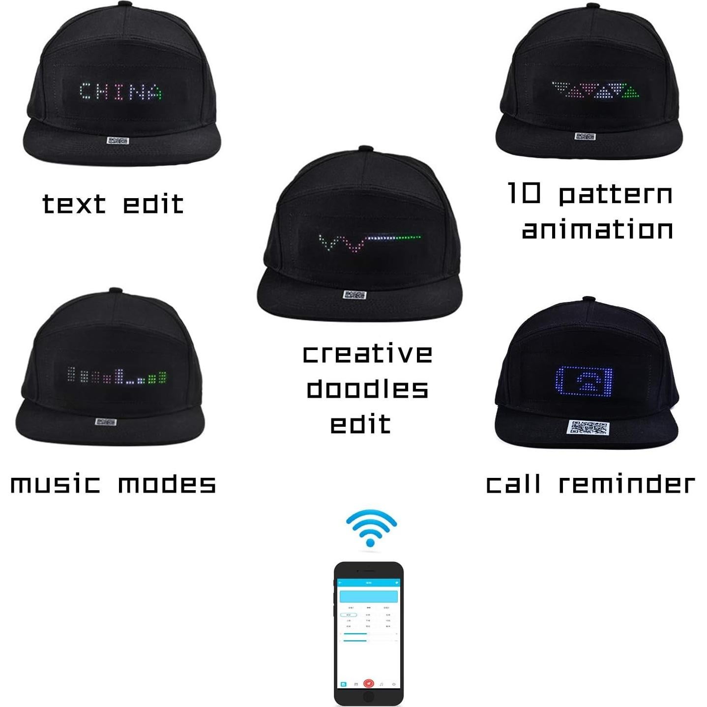 Gorra LED Bluetooth con Display Mensaje Divertido Negro