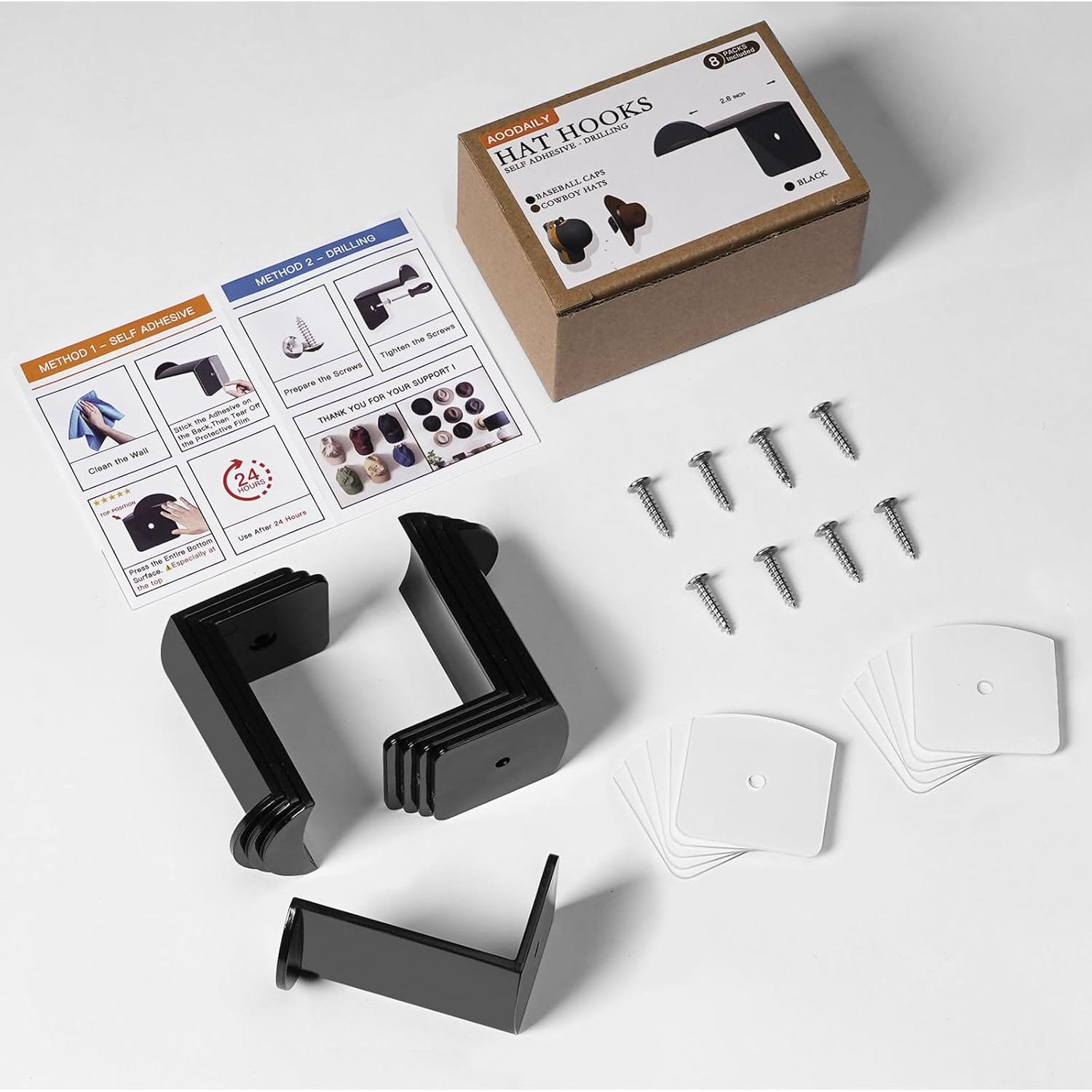 Ganchos para Sombreros Aoodaily - Paquete de 8, Negro, 7.1 cm