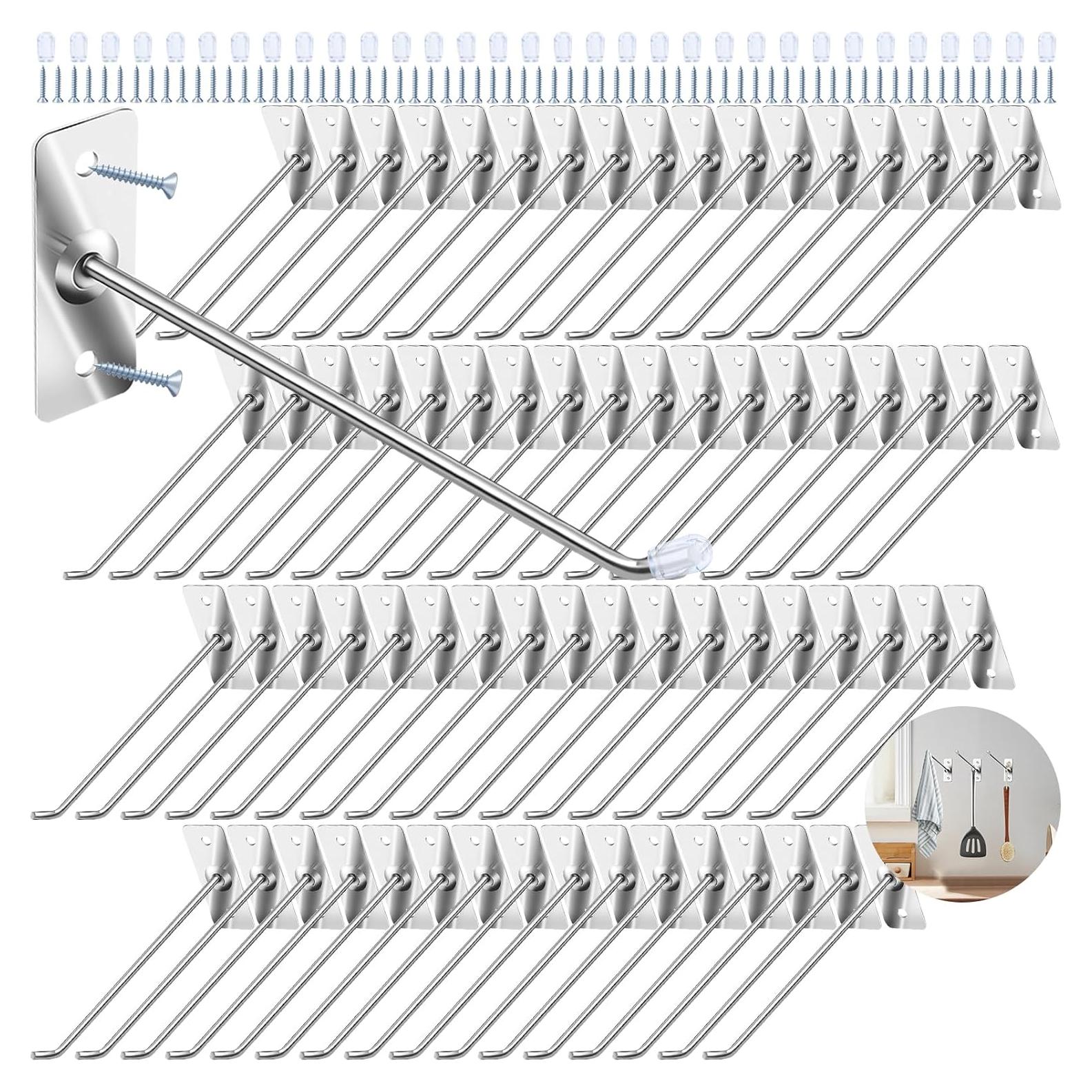 60 Ganchos de Acero Inoxidable 15cm con Tapas y Tornillos
