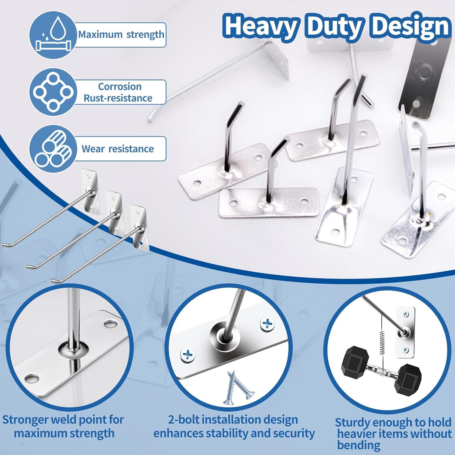 60 Ganchos de Acero Inoxidable 15cm con Tapas y Tornillos