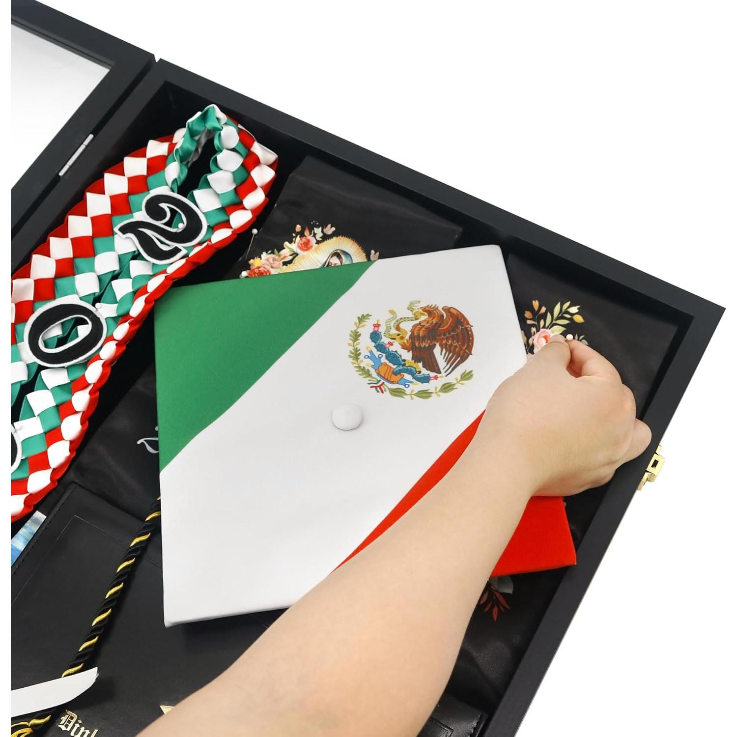 17"x21" Graduation Shadow Box Frame for Cap Gown Diploma Stole Cords Wood Display Case with Stick Pins & Hanging Hardware