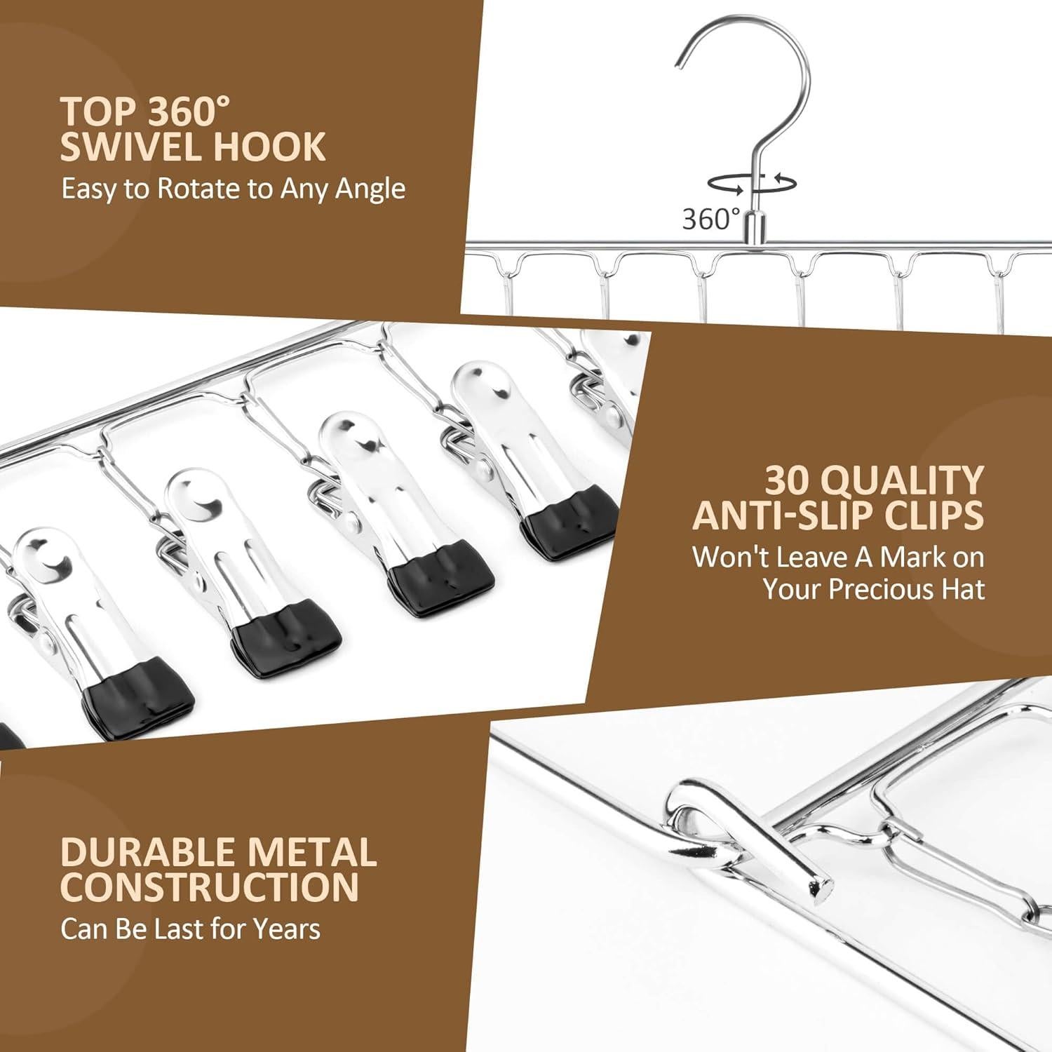 Soporte para Sombreros ZEDODIER, Organizador Plateado 30 Ganchos