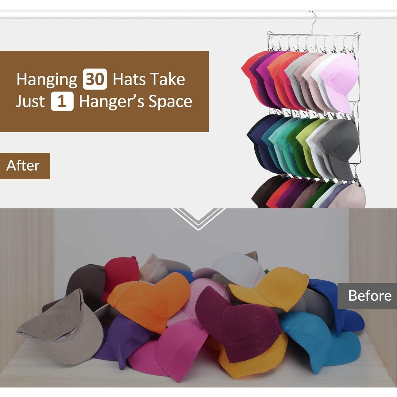 Soporte para Sombreros ZEDODIER, Organizador Plateado 30 Ganchos