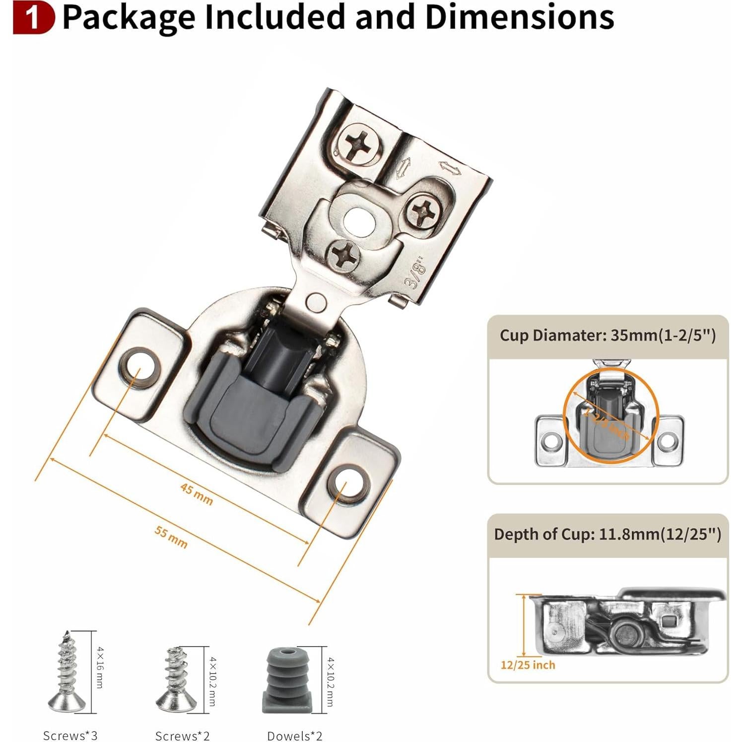 Paquete de 50 bisagras de cierre suave STIANC 3D 35mm