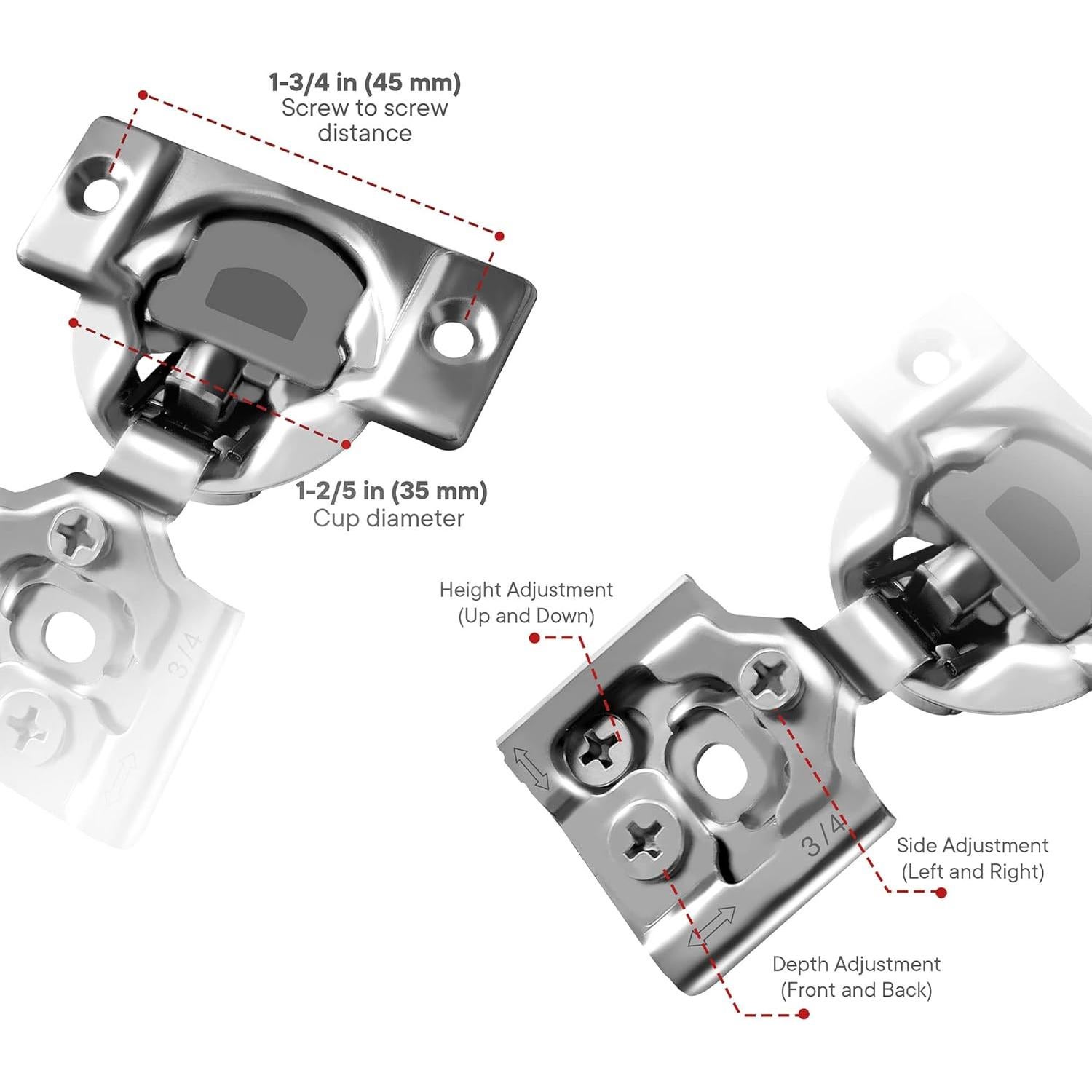 Bisagras de Cierre Suave Berta 3/4" Superposición 4 Piezas