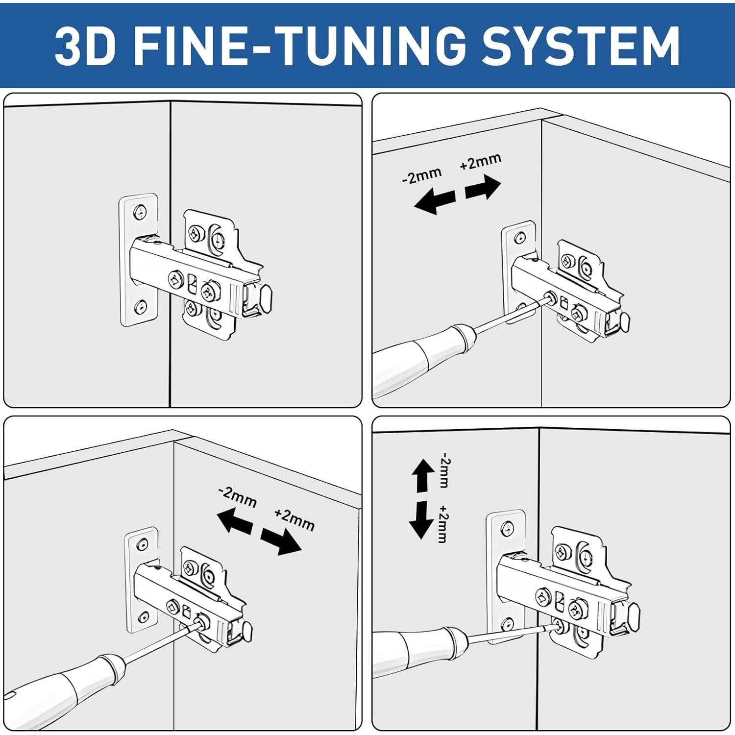 TamBee 175 Degree Hinges Frameless Cabinet Doors Hinges Concealed Hydraulic Adjustable Mounting Hinges Soft Closing Nickel-Plated Steel Buffer Dampers for Wardrobe,2 Pcs/1 Pair (Half Overlay)