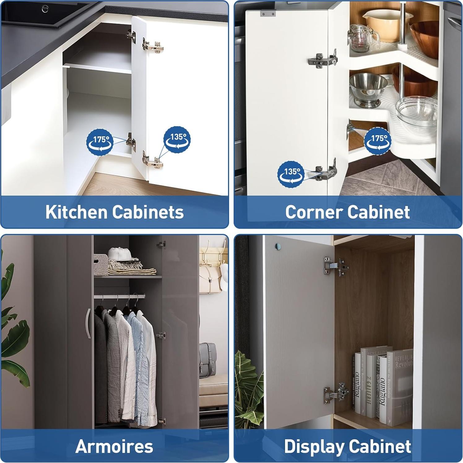 TamBee 175 Degree Hinges Frameless Cabinet Doors Hinges Concealed Hydraulic Adjustable Mounting Hinges Soft Closing Nickel-Plated Steel Buffer Dampers for Wardrobe,2 Pcs/1 Pair (Half Overlay)