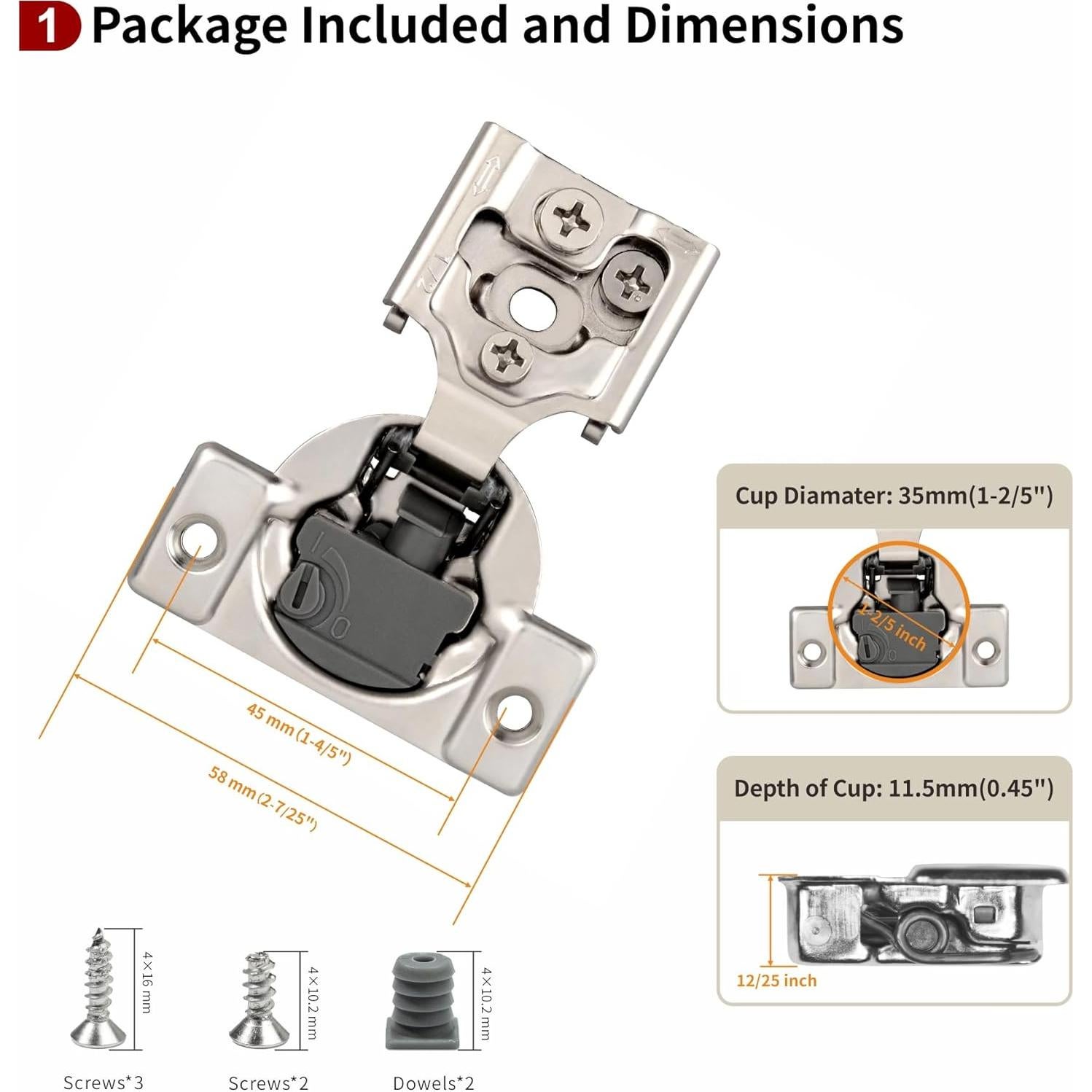 Paquete de 50 bisagras STIANC 4D 1/2" superposición cierre suave