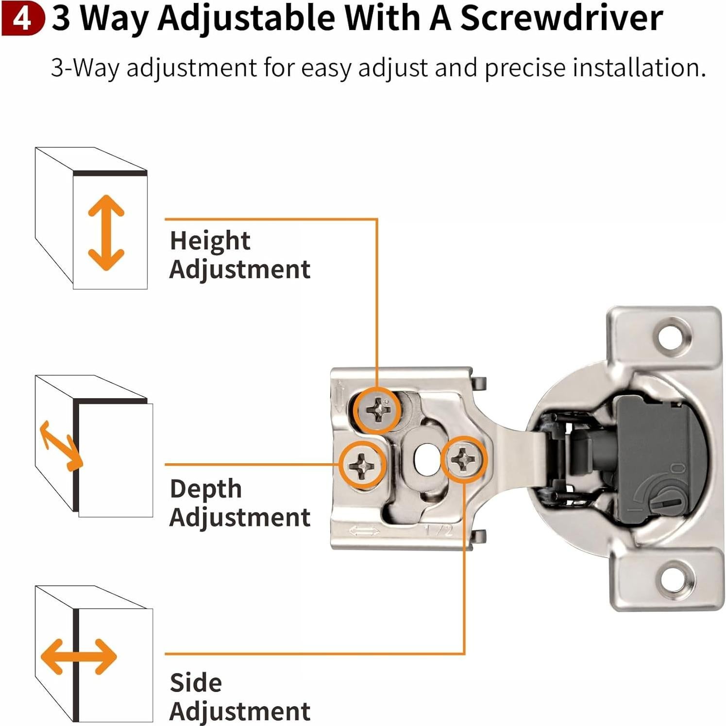 Paquete de 50 bisagras STIANC 4D 1/2" superposición cierre suave