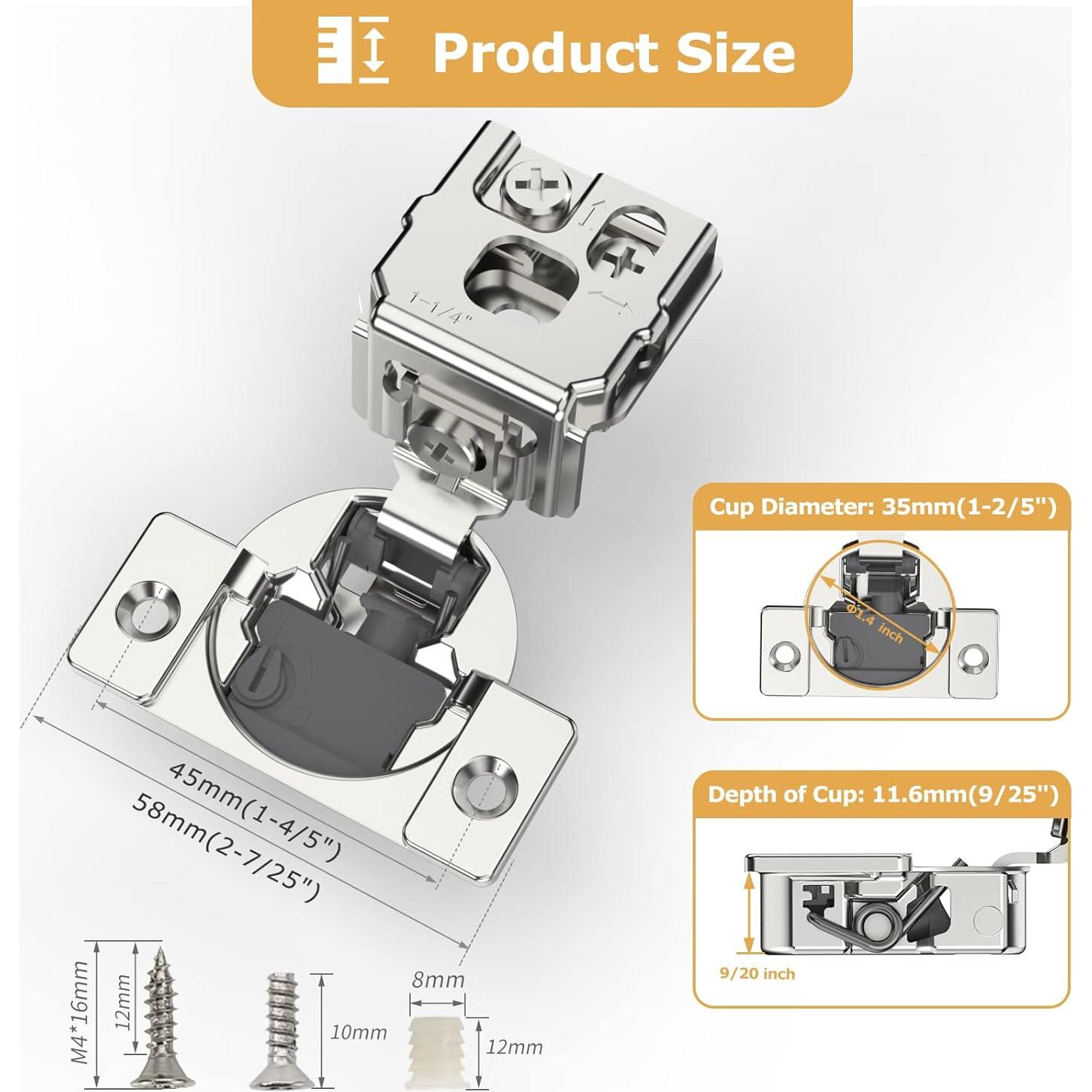 Furniware 10 Piezas Bisagras de Cierre Suave 3.18 cm Niqueladas