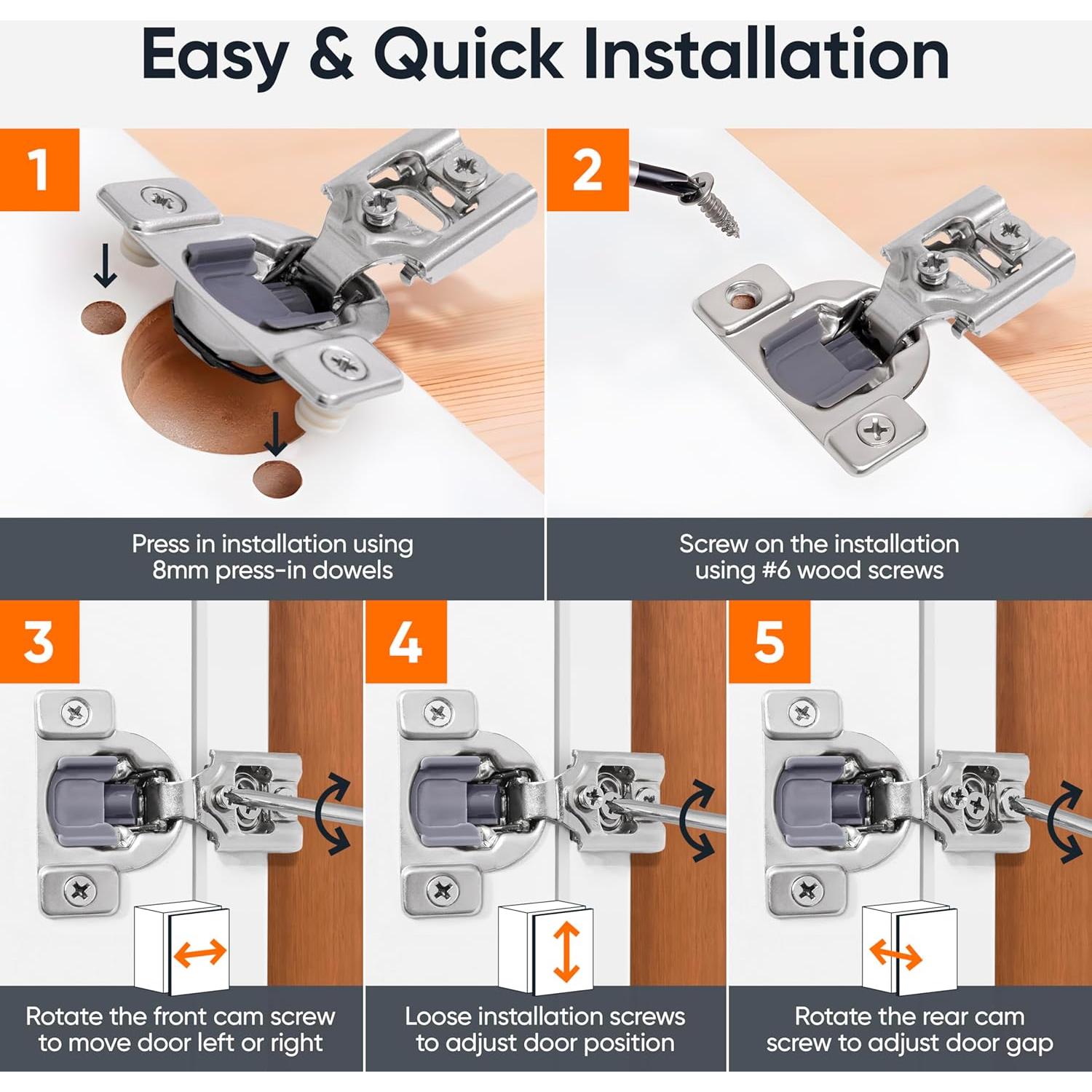 Bisagras de Cierre Suave DecoBasics 50 Unidades 3/4" Acero Inoxidable
