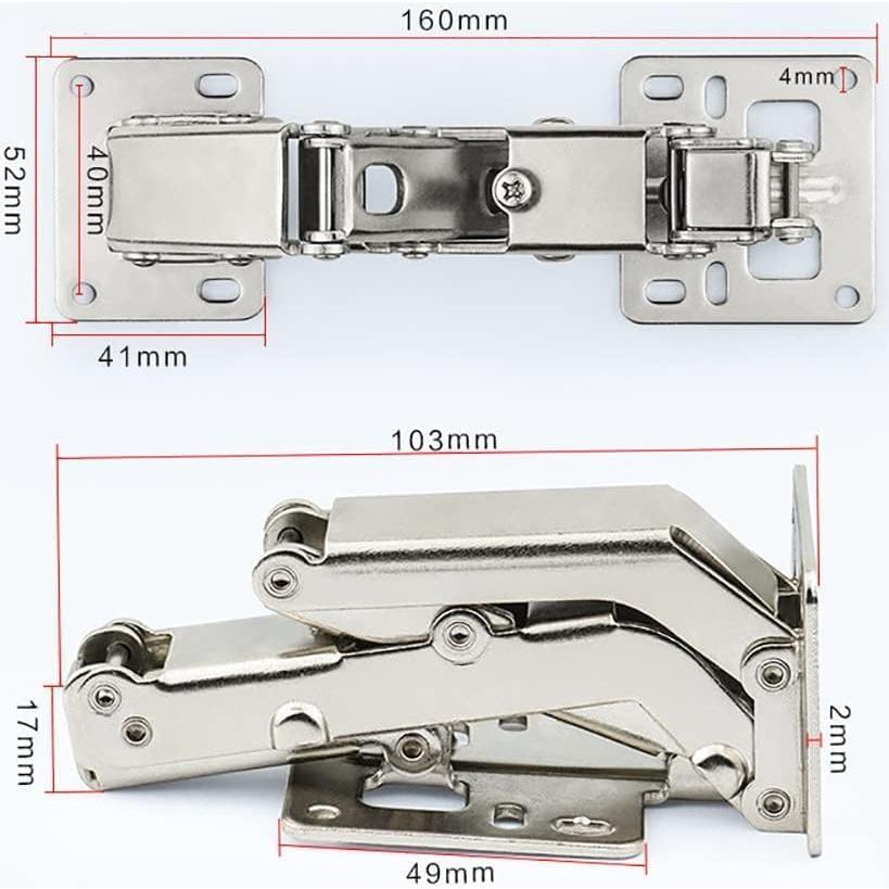 WANLIAN 170 Degree Hinges Frameless Cabinet Door Hinges Hidden Hydraulic Adjustable Mounting Hinges Soft Closing Stainless Steel Buffer Damping Wardrobe (2 Pairs of Cabinet Hinges)