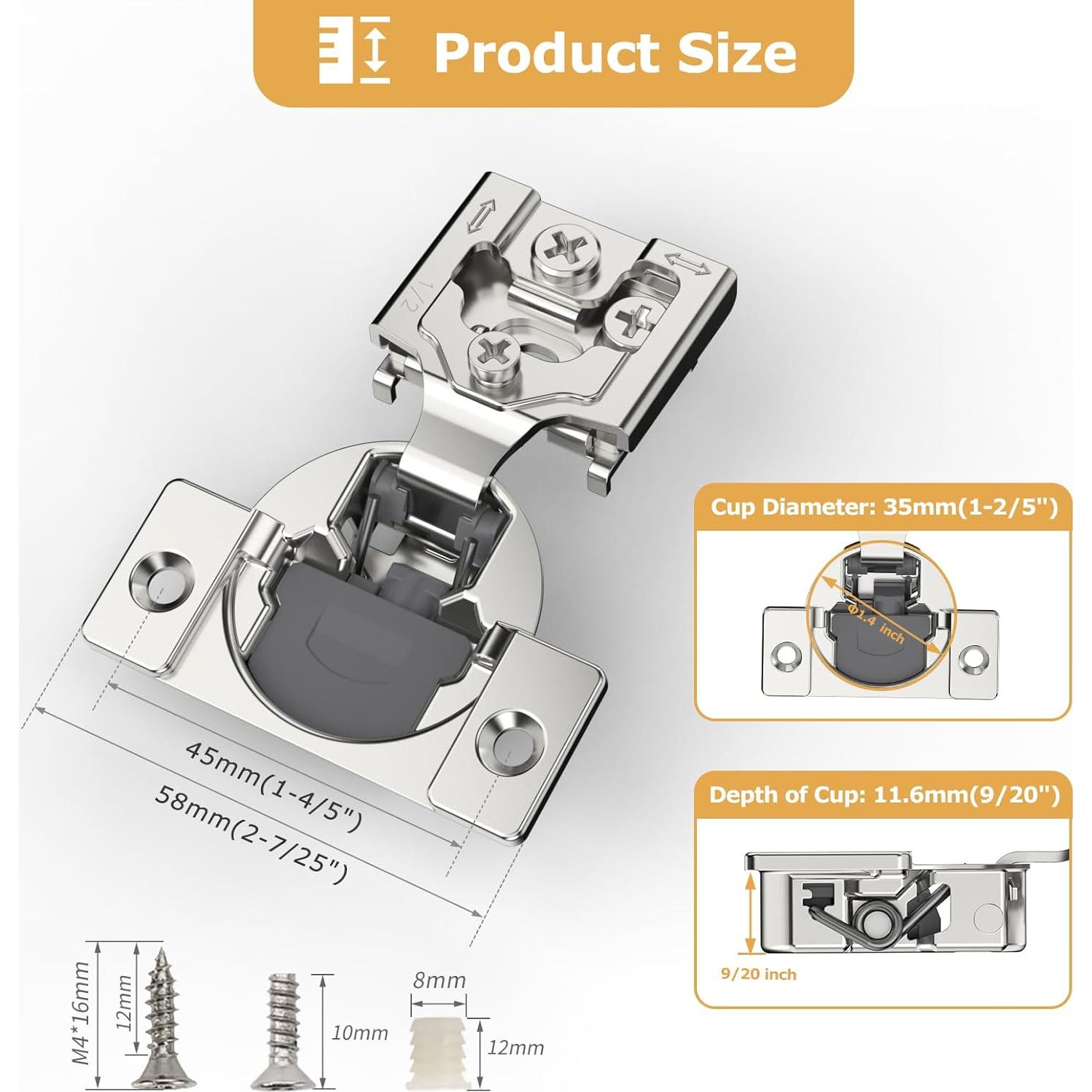 FURNIWARE 20 Piezas Bisagras de Gabinete Cierre Suave 12.7mm