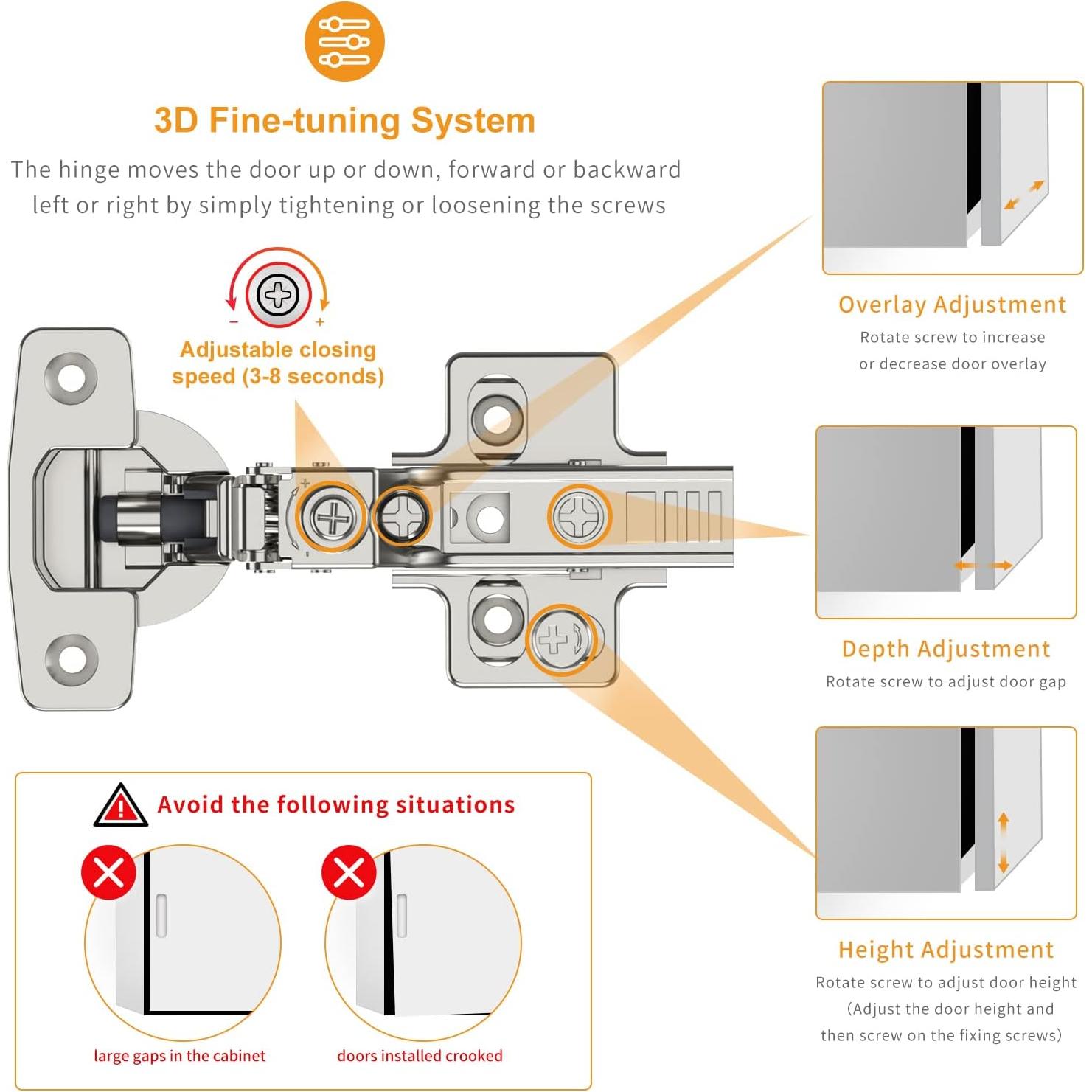 Paquete de 20 Bisagras Ocultas Chibery Cierre Suave 105°