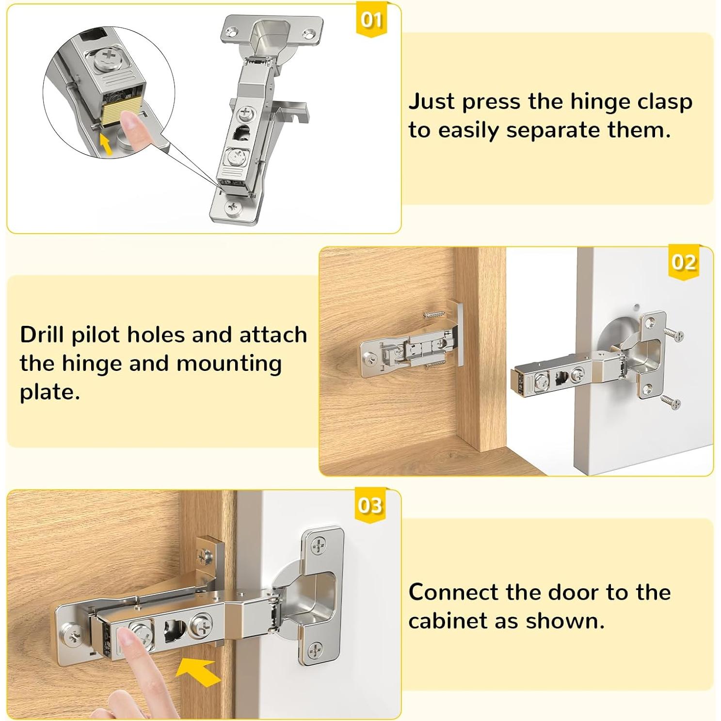Paquete de 2 bisagras empotradas Onemake 110° con cierre suave