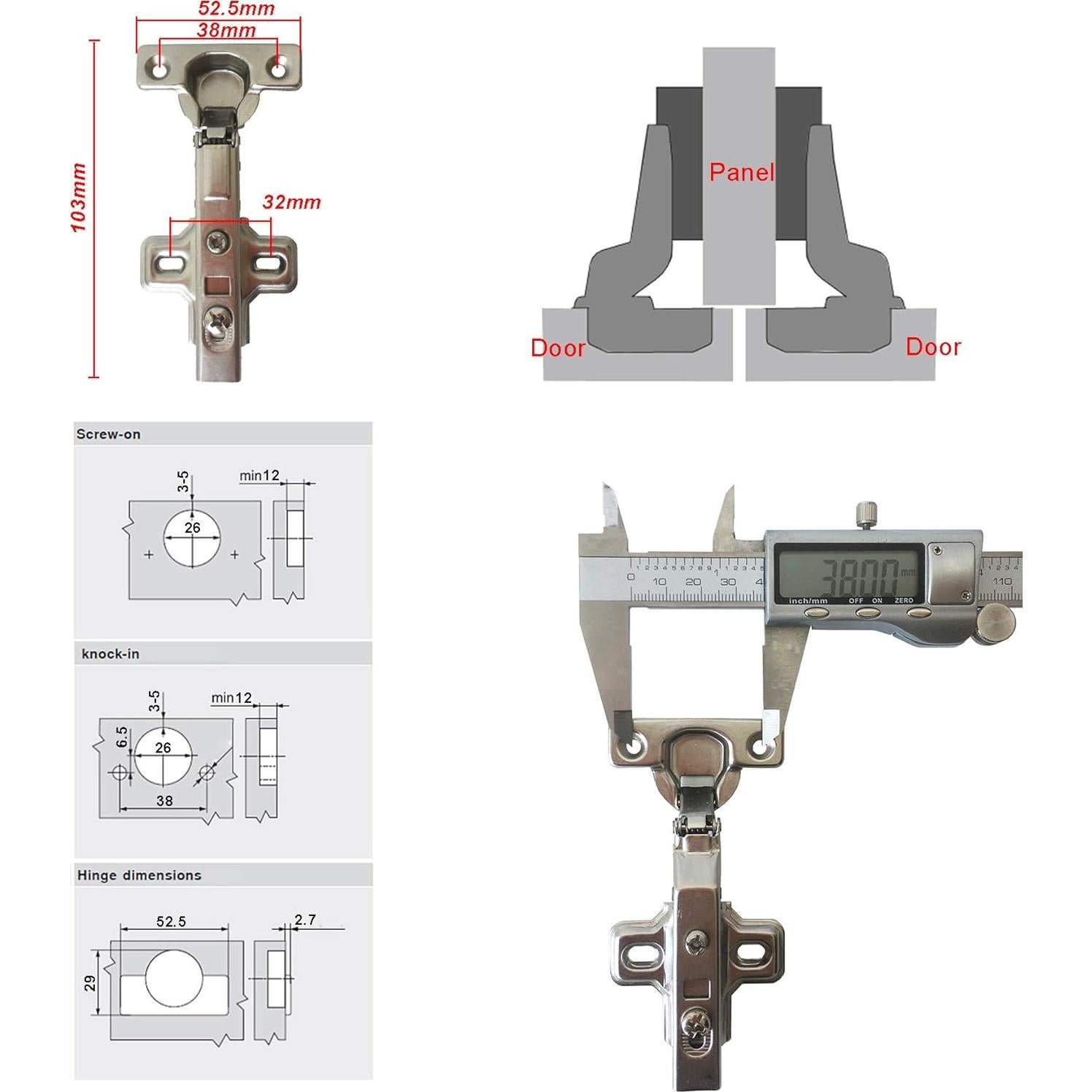 Bisagra Media Superposición LIKERAINY 95° Ø26mm Cierre Suave - 10 Piezas