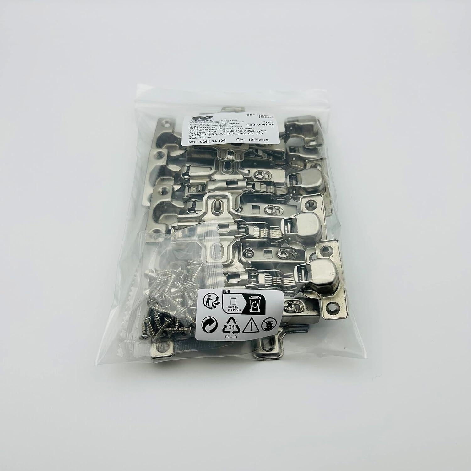 Bisagra Media Superposición LIKERAINY 95° Ø26mm Cierre Suave - 10 Piezas