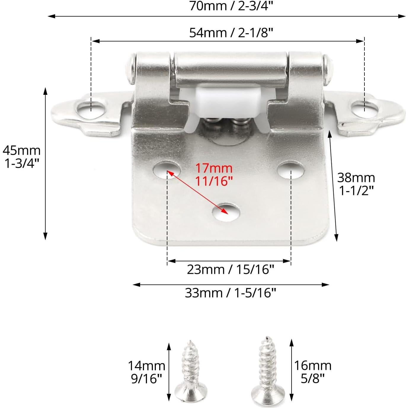 Bisagras de gabinete QWORK 25 pares acero inoxidable cepillado