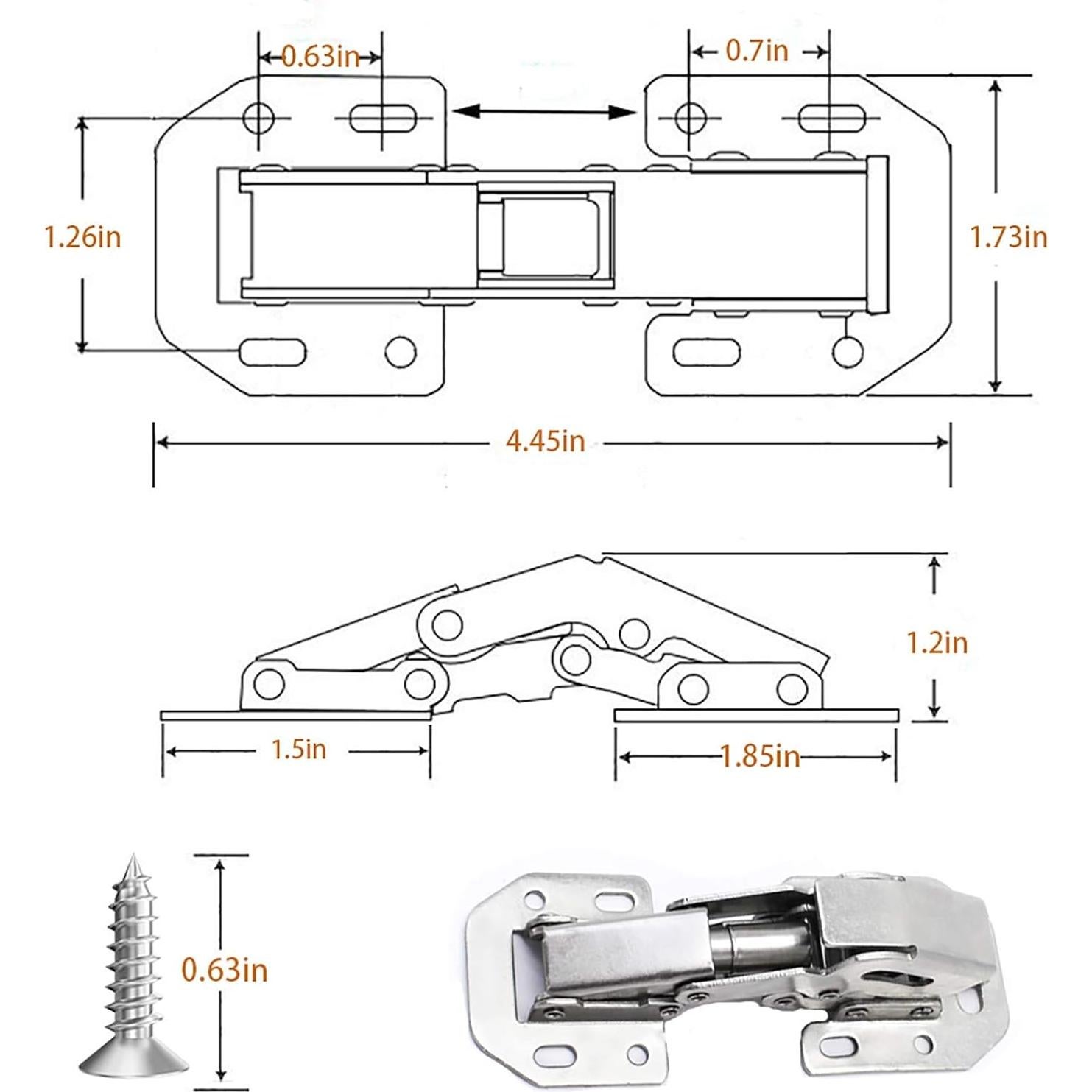Paquete de 18 bisagras ocultas REDYA con cierre suave niqueladas
