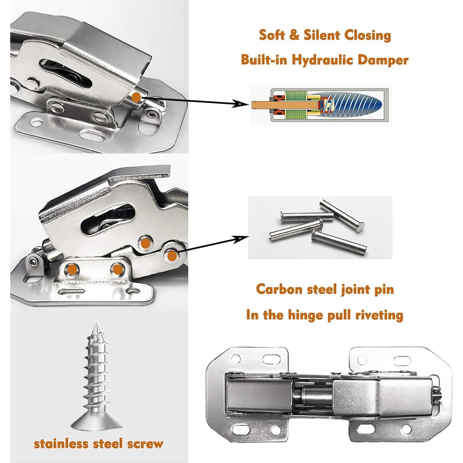 Paquete de 18 bisagras ocultas REDYA con cierre suave niqueladas