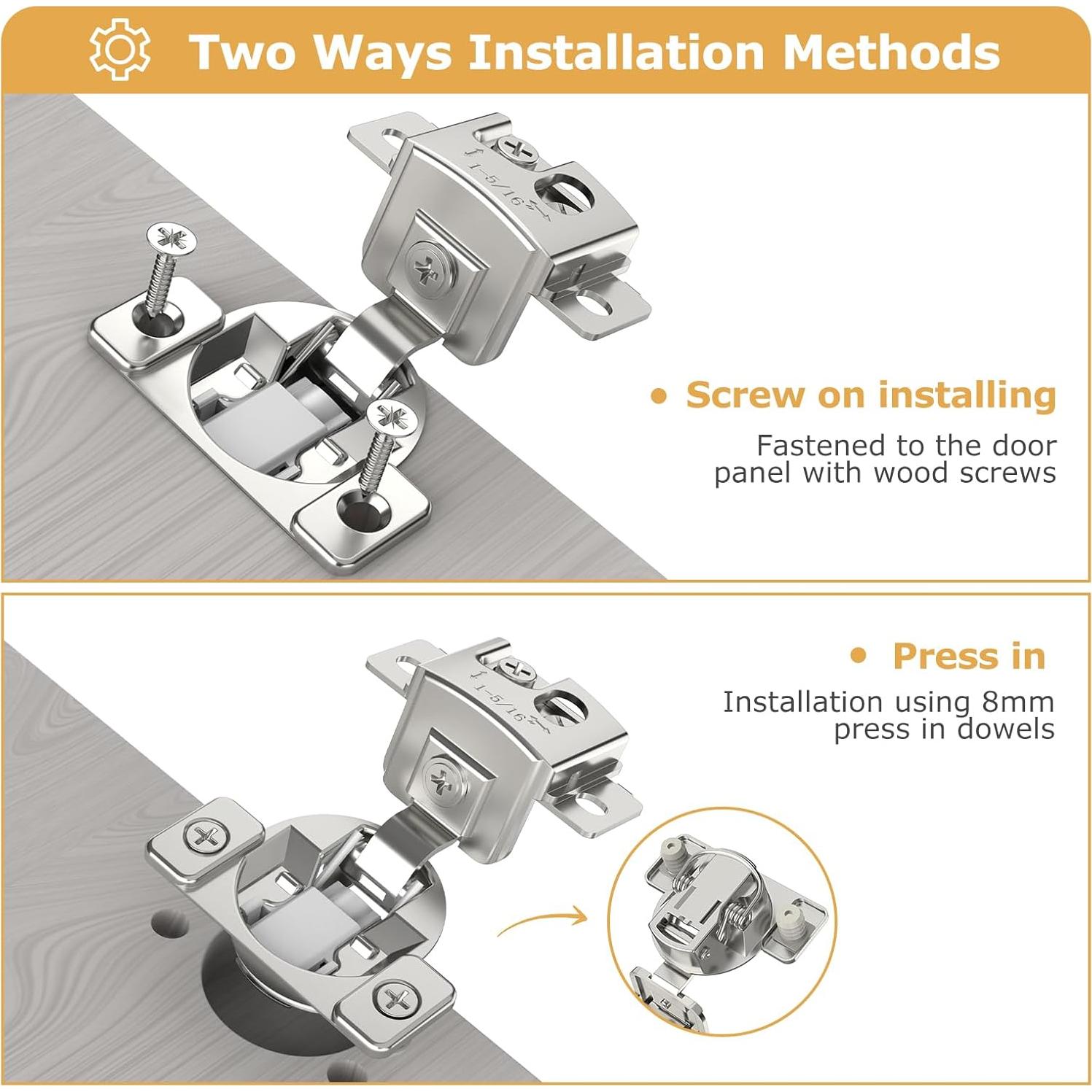 Bisagras de Gabinete Cierre Suave FURNIWARE 10 Piezas 1-5/16" Níquel