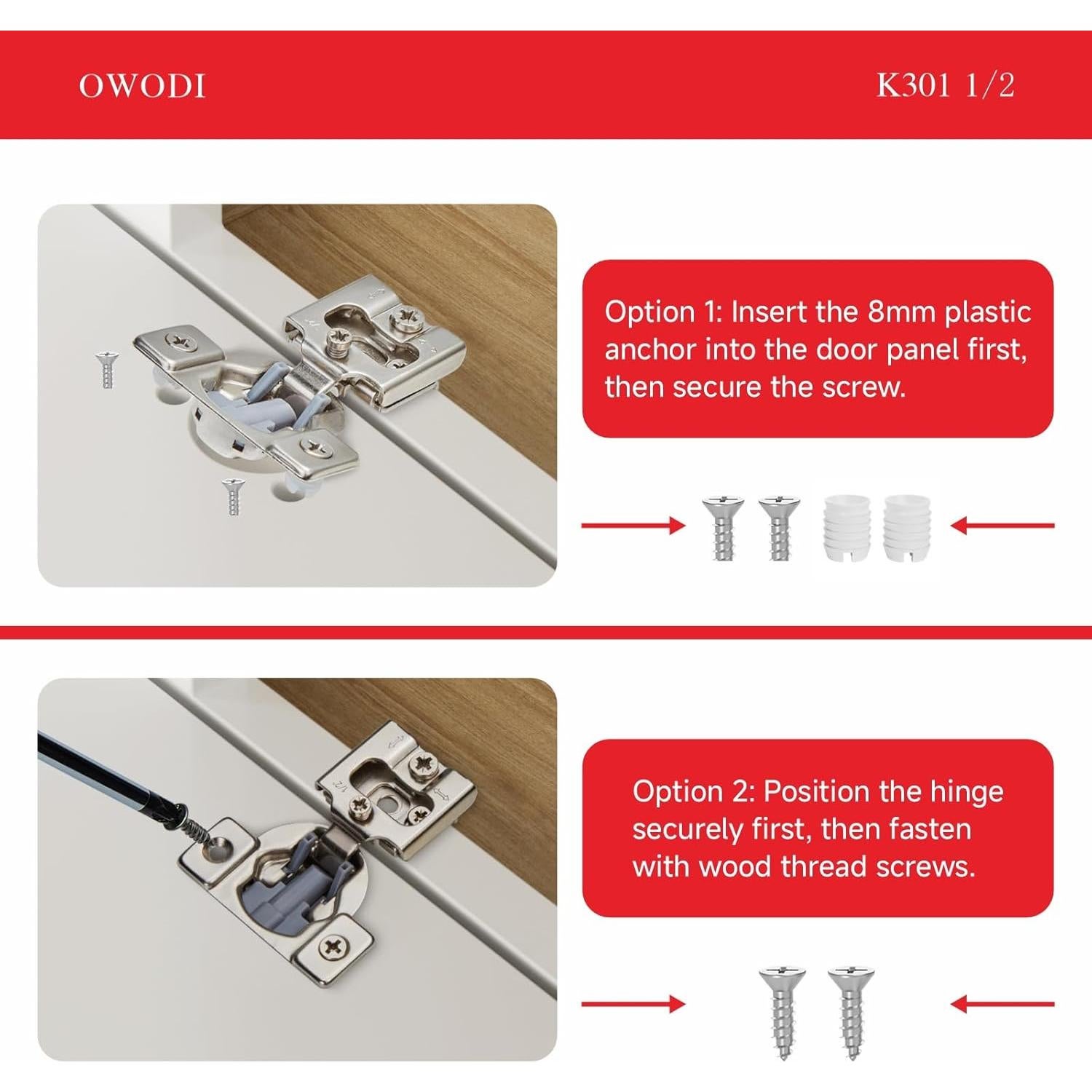 Paquete de 20 bisagras ocultas OWODI 1/2" acero inoxidable