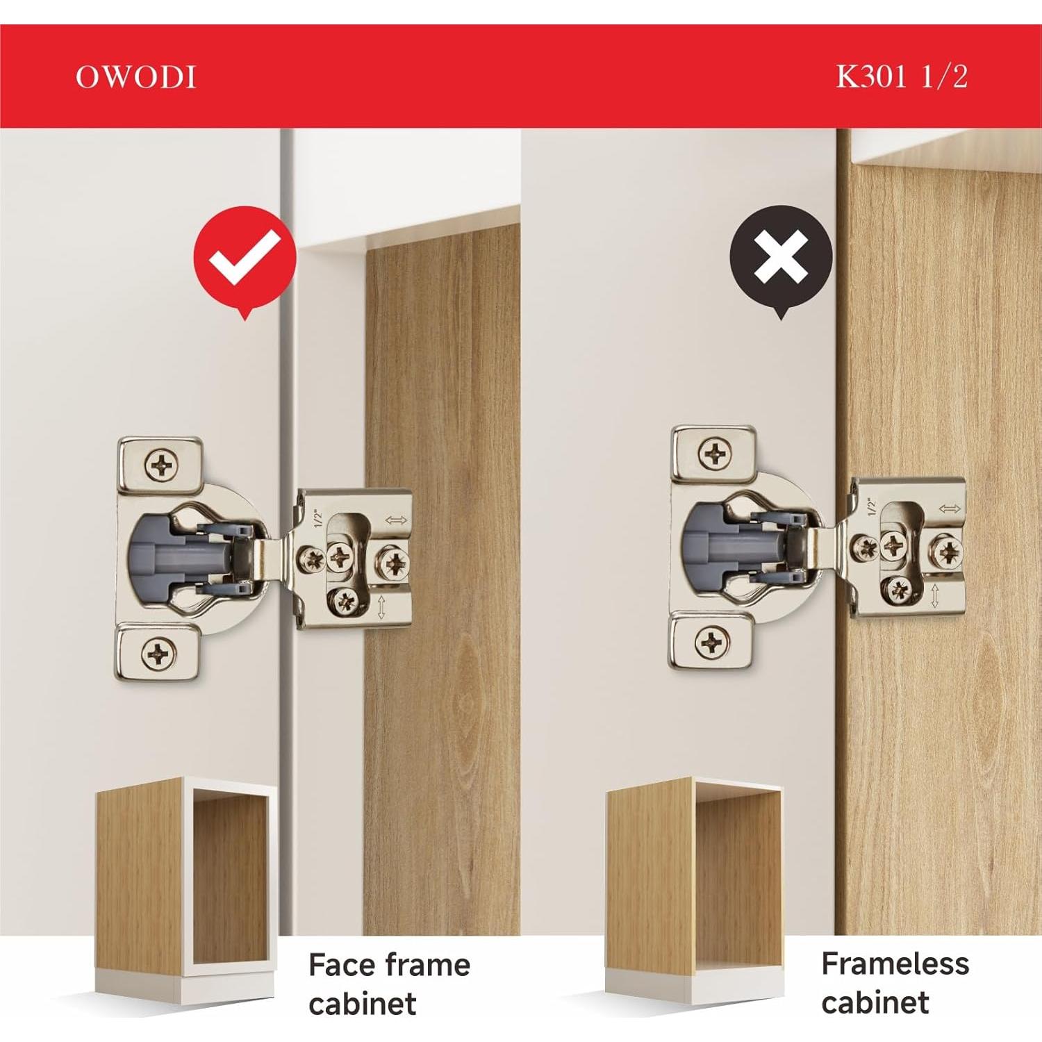 Paquete de 20 bisagras ocultas OWODI 1/2" acero inoxidable