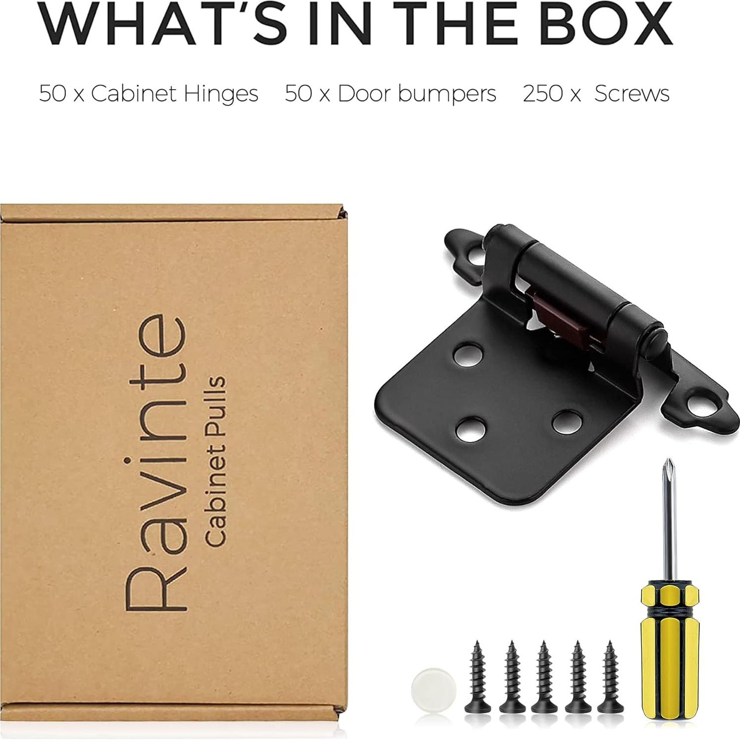 Bisagras de Puerta de Gabinete Ravinte 50 Piezas 1.27cm Auto-Cierre