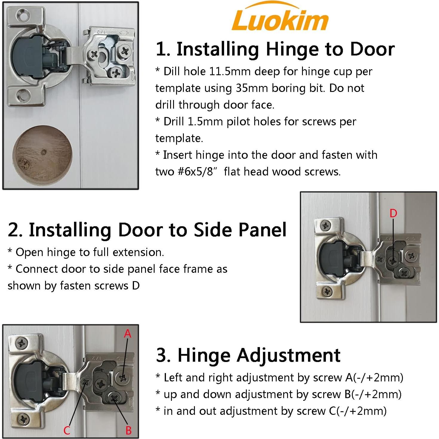 Paquete de 20 bisagras de cierre suave Luokim 35mm acero inoxidable