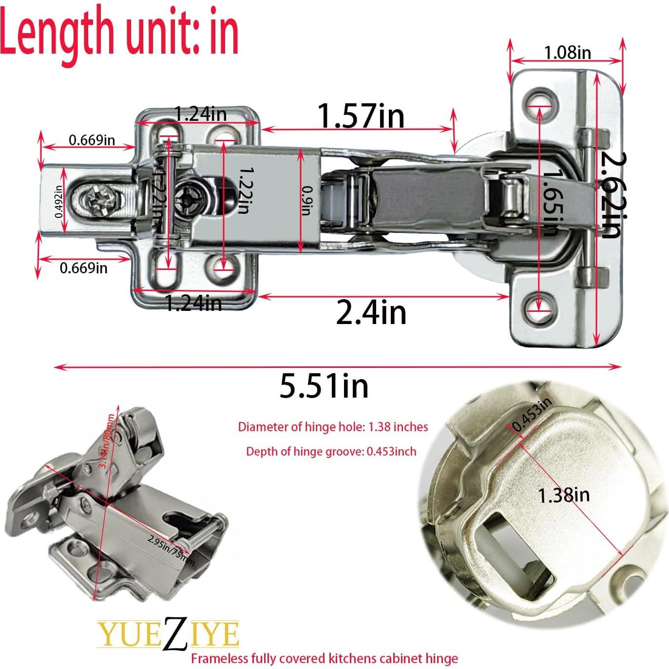 Bisagra de Gabinete Suave 165 Grados YUEZIYE Acero Inoxidable