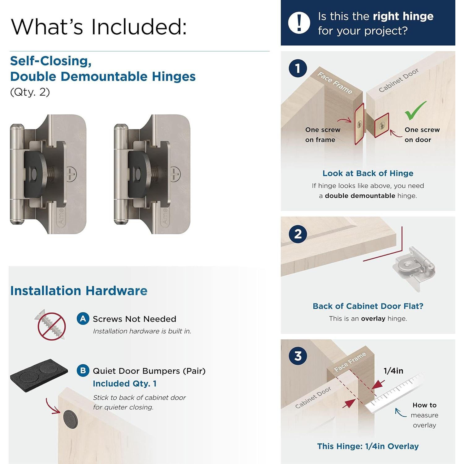 Bisagra desmontable doble Amerock 1/4" (6mm) níquel satinado - 2 unidades