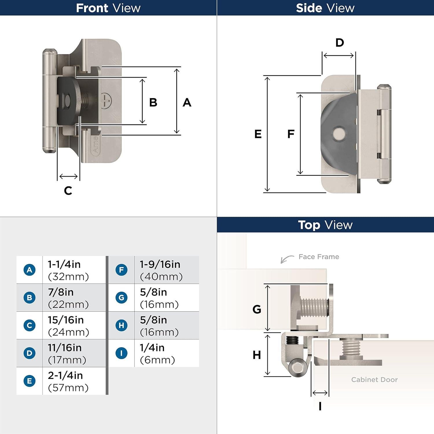 Bisagra desmontable doble Amerock 1/4" (6mm) níquel satinado - 2 unidades