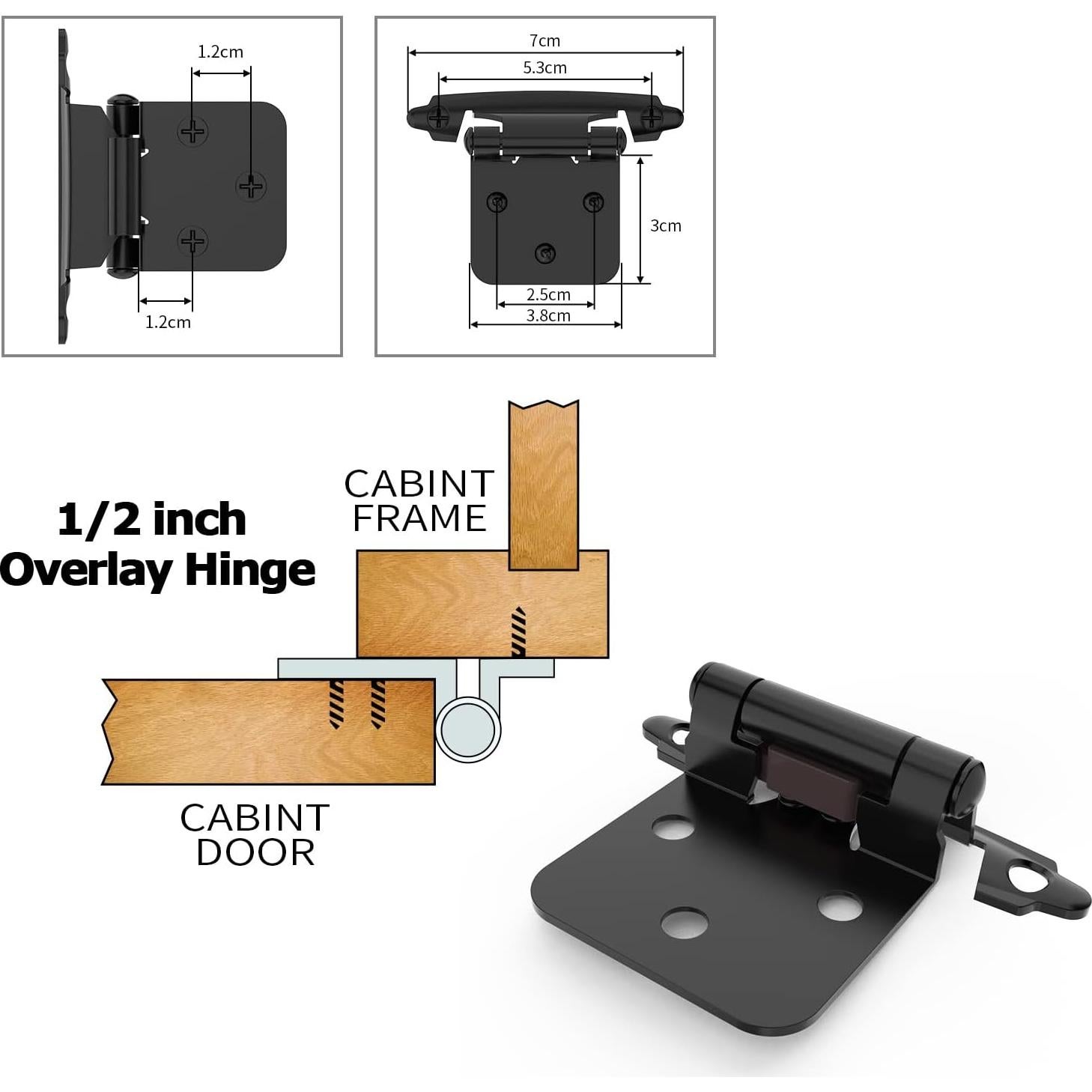 Bisagras de Gabinete Chibery 50 Pzas 1/2" Cierre Automático Negro Mate