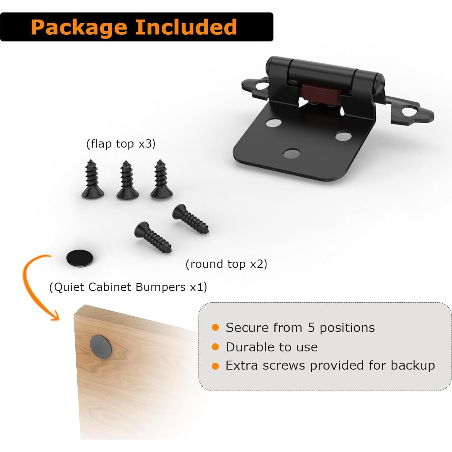 Bisagras de Gabinete Chibery 50 Pzas 1/2" Cierre Automático Negro Mate